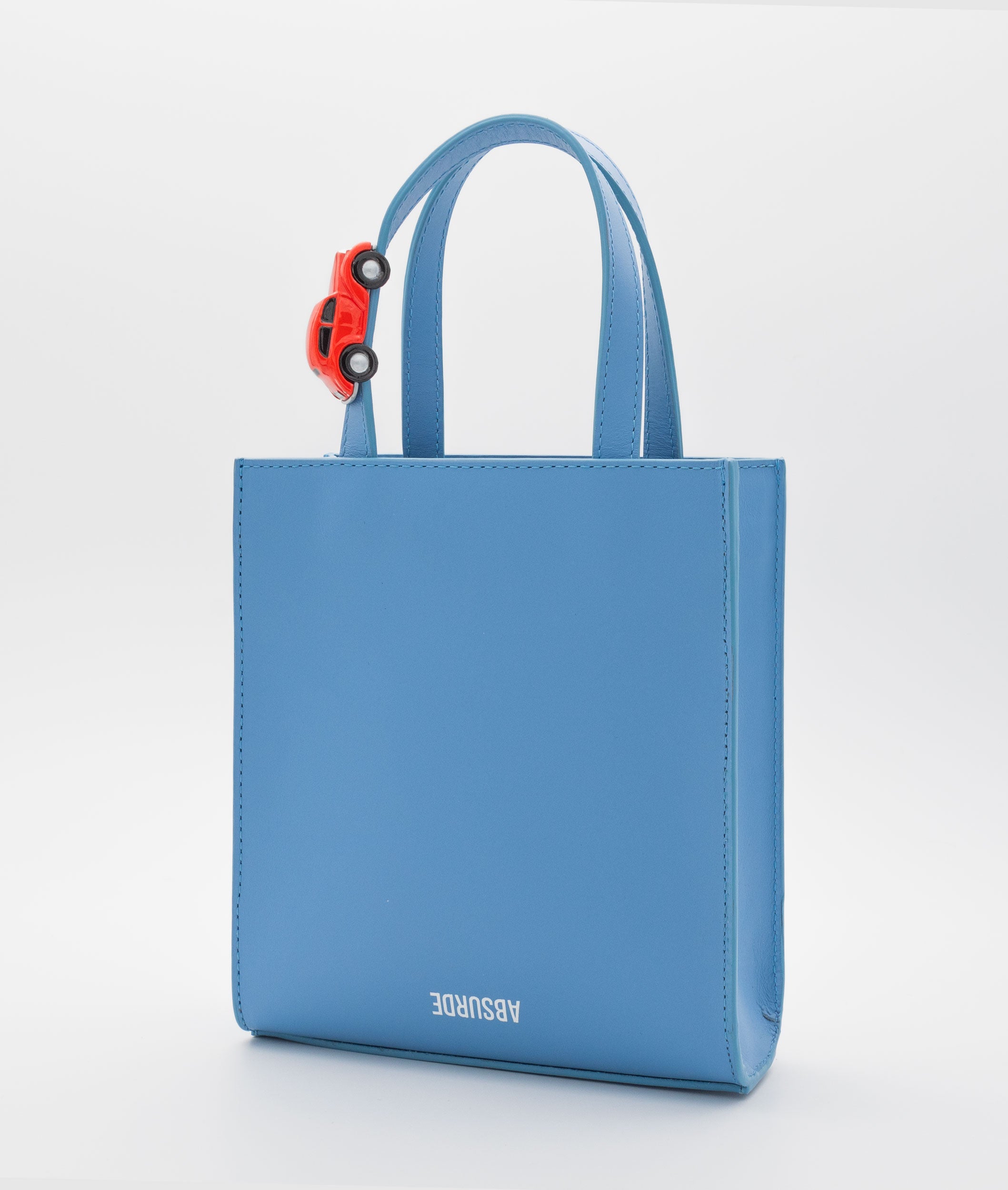 STOP Mini Tote Bag in Blue Leather