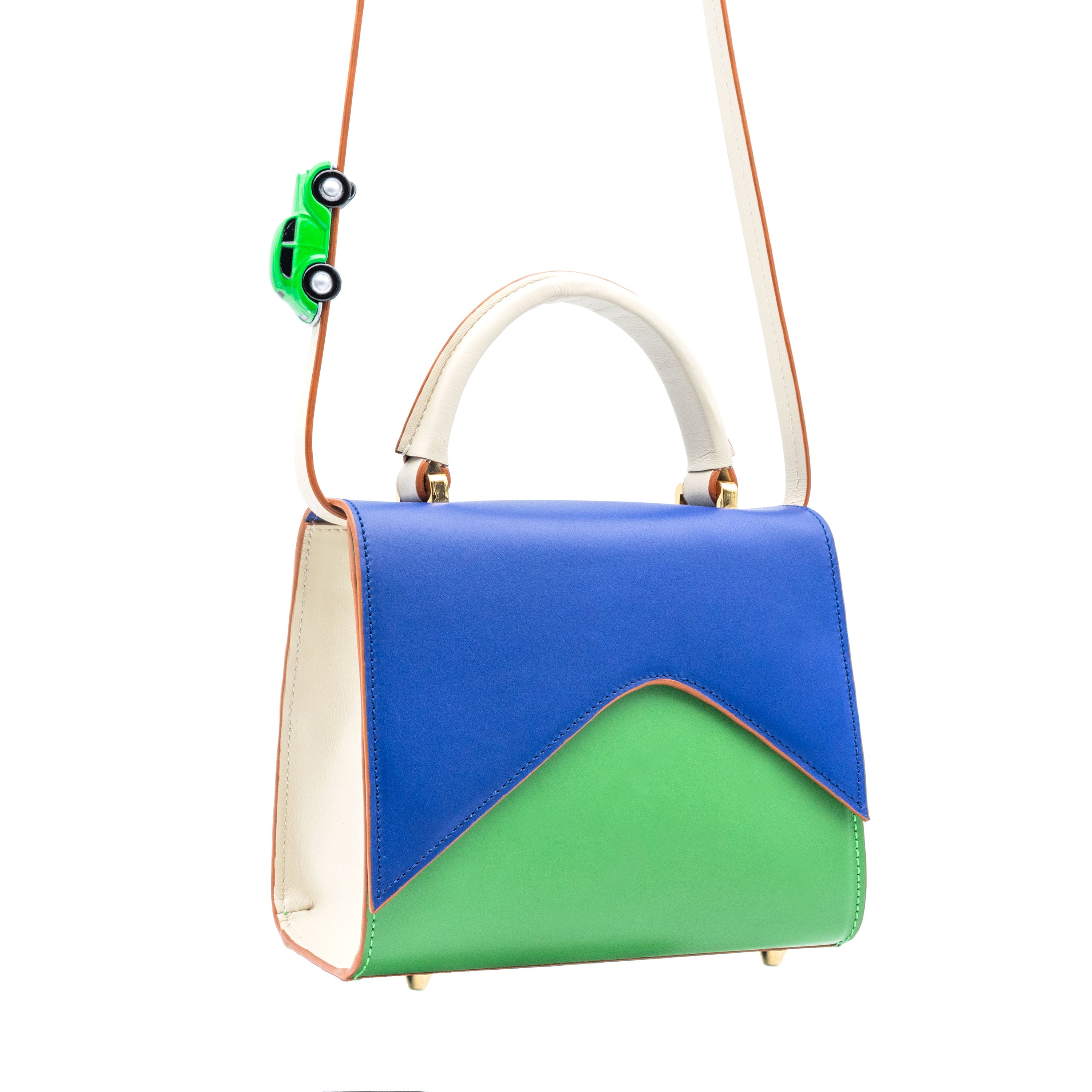 MOUNTAIN ROAD Navy and green small leather shoulder bag