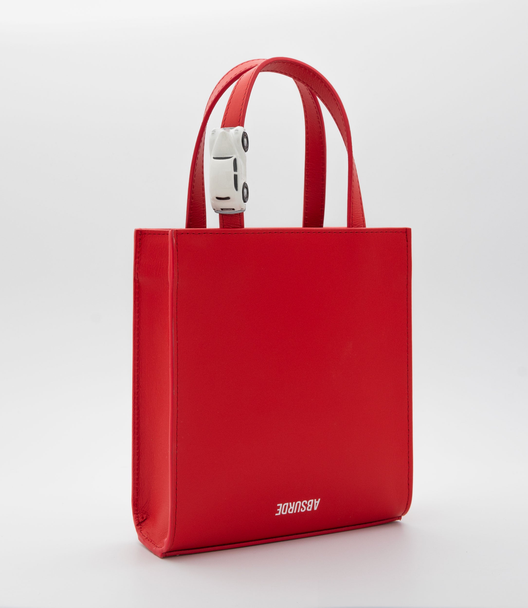STOP Mini Tote Bag in Red Leather