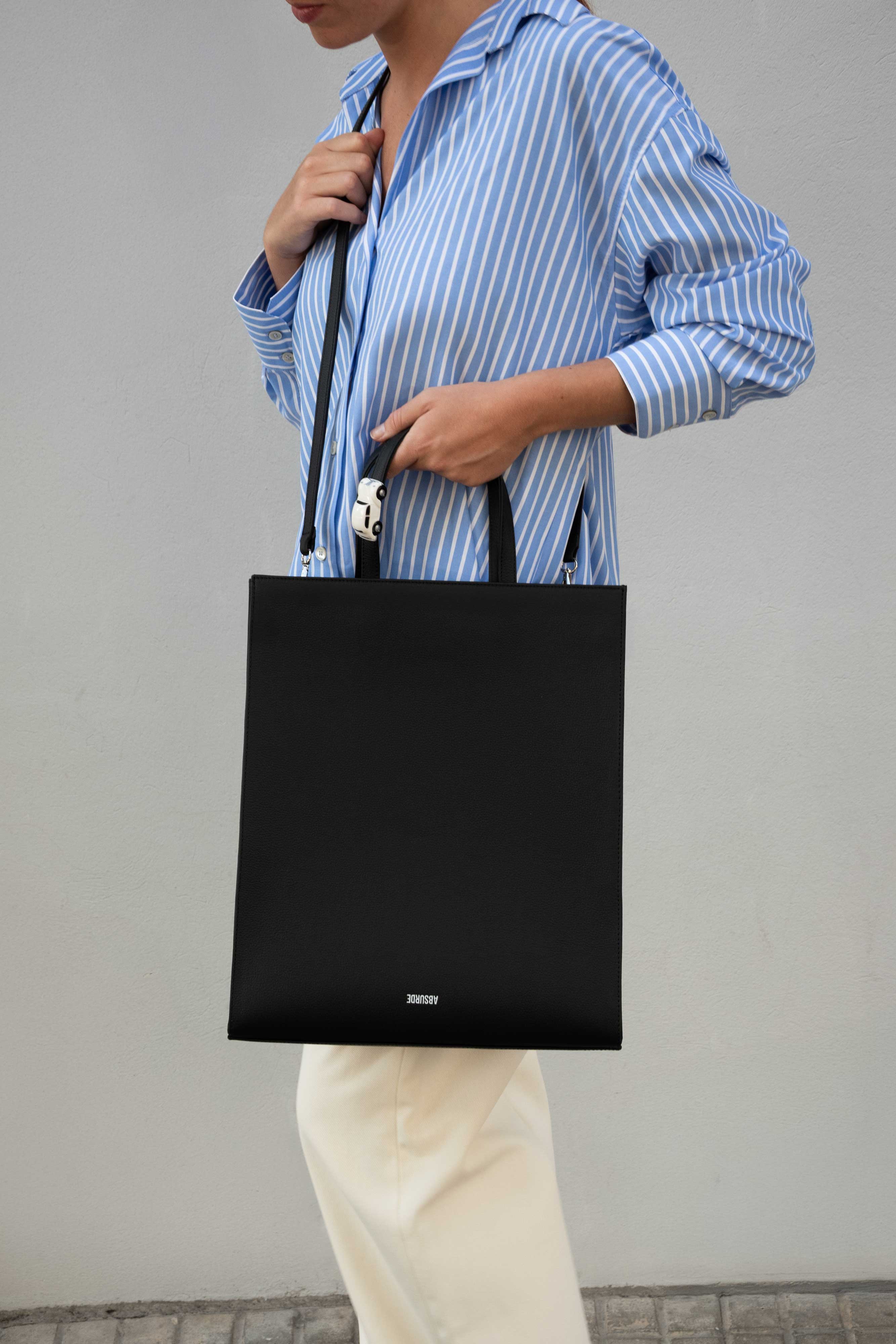 BIG STOP Tote Bag in Black Leather