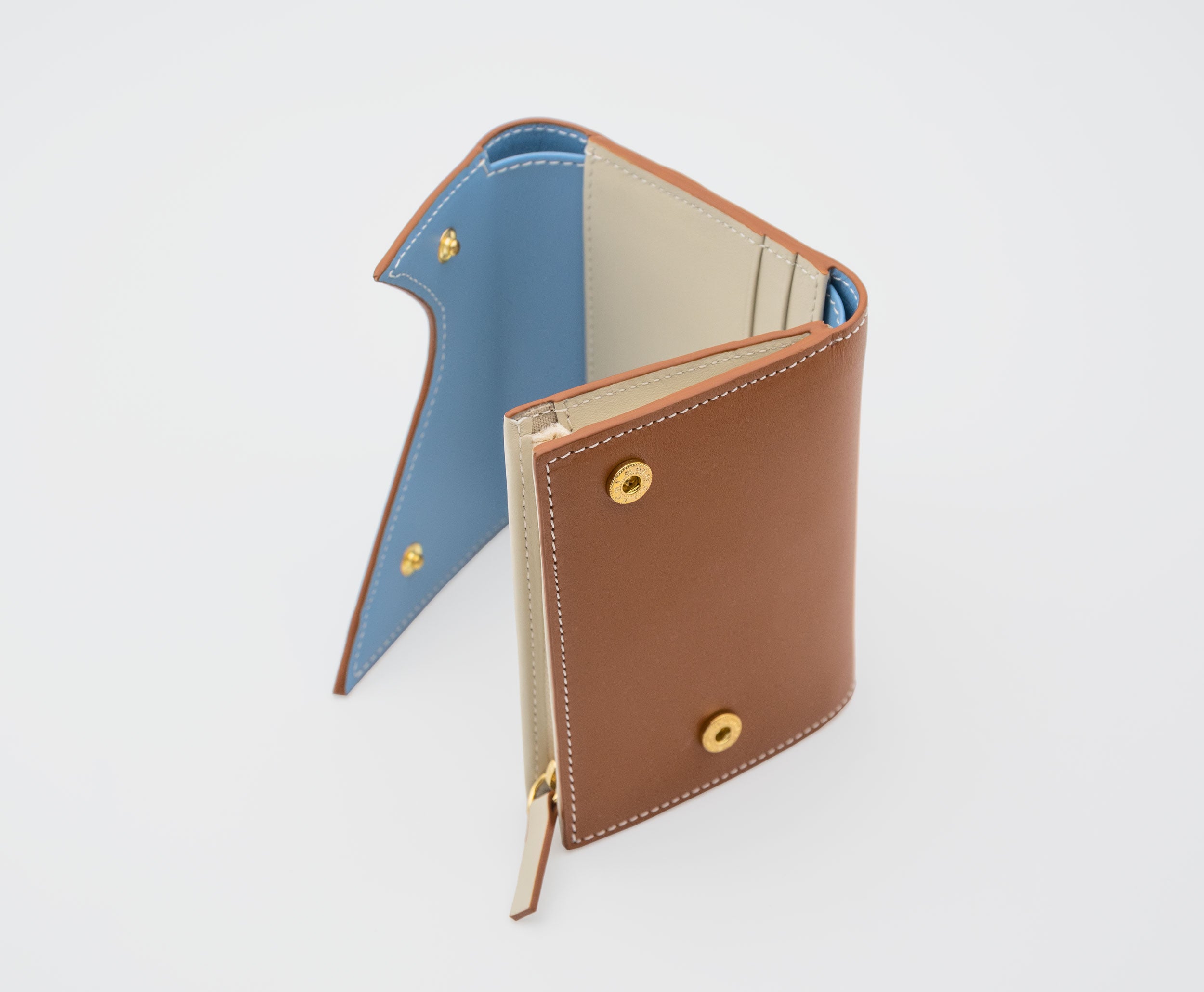 MOUNTAIN Blue and Brown Leather Trifold Wallet