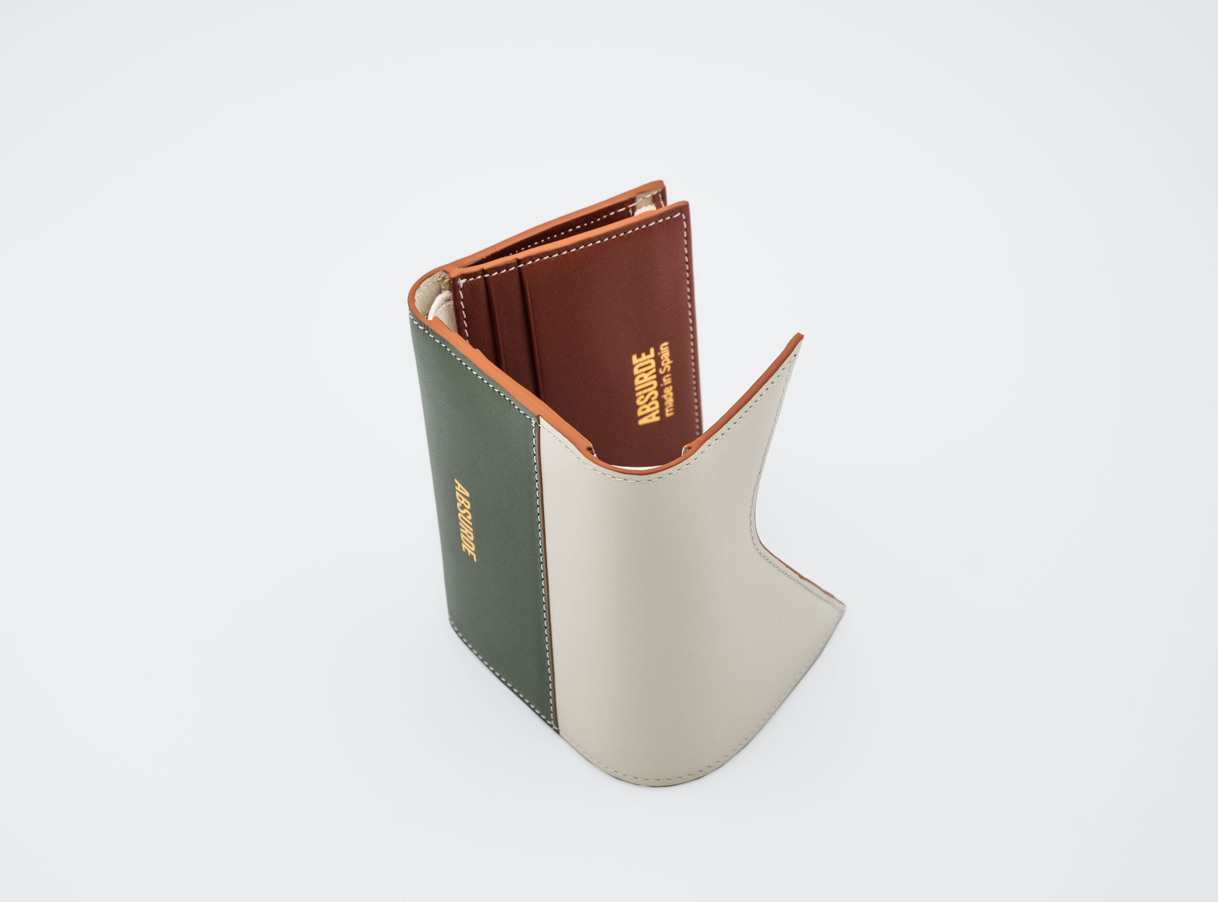 MOUNTAIN Off White and Green Leather Trifold Wallet