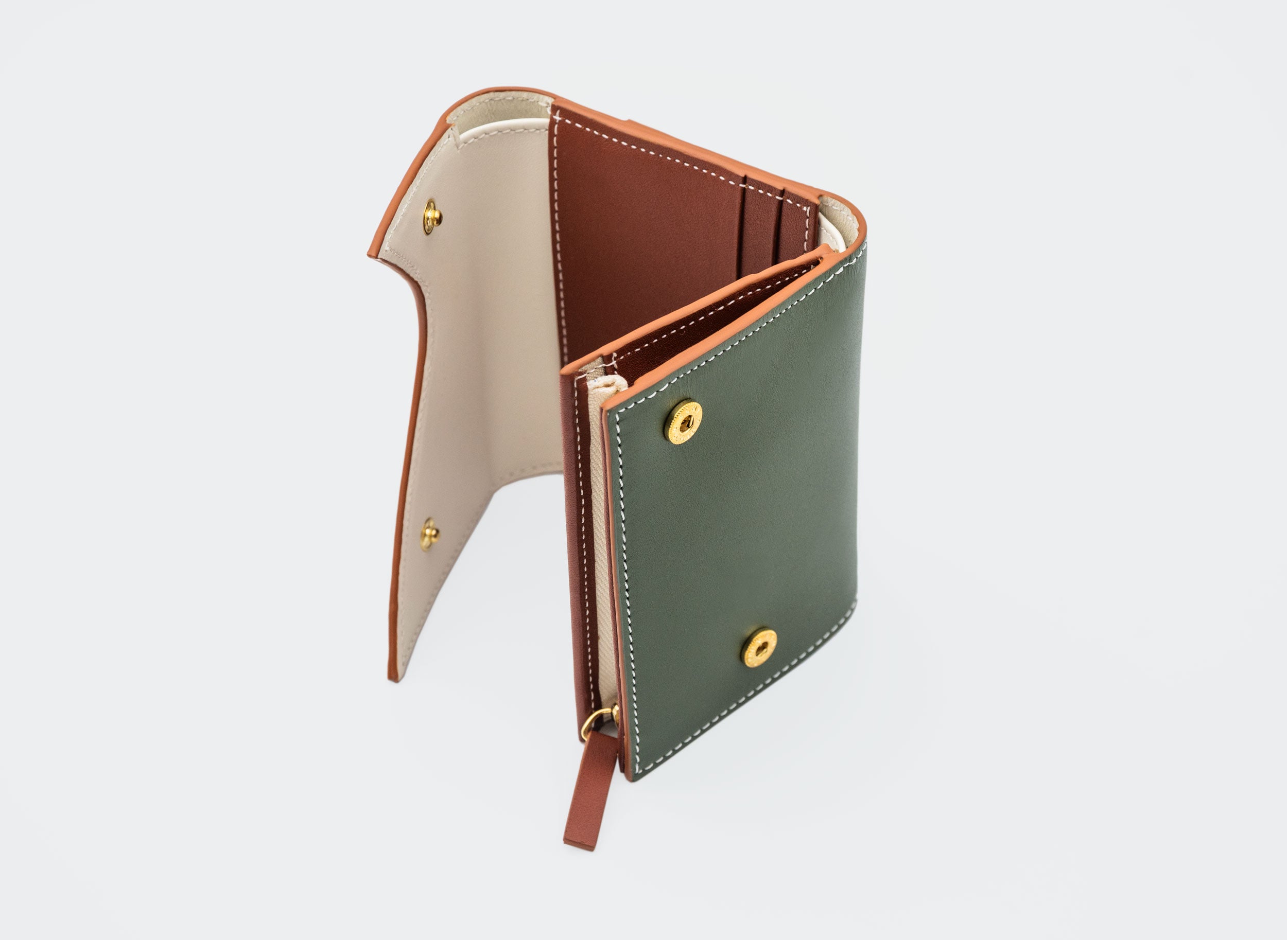 MOUNTAIN Off White and Green Leather Trifold Wallet