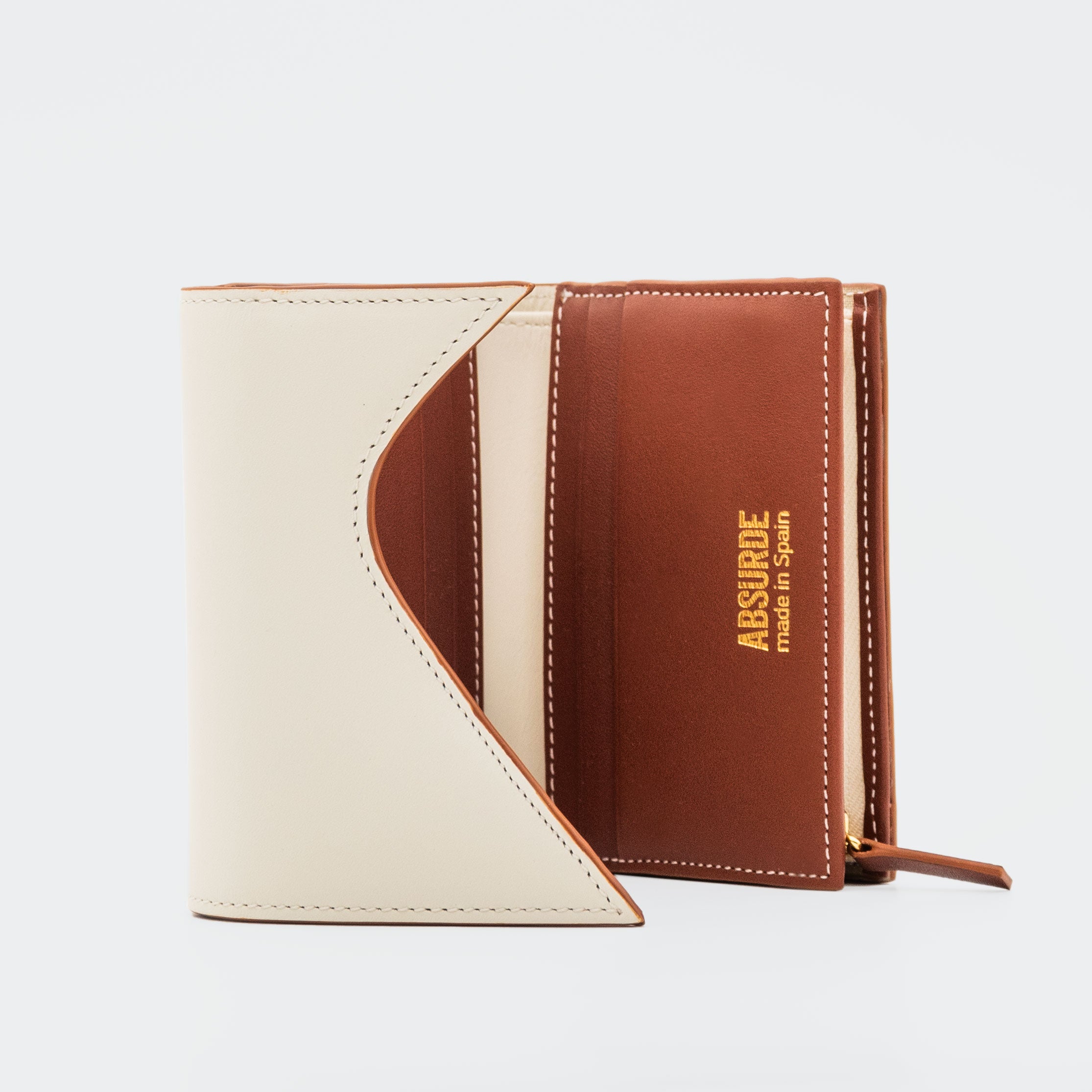 MOUNTAIN Off White and Green Leather Trifold Wallet