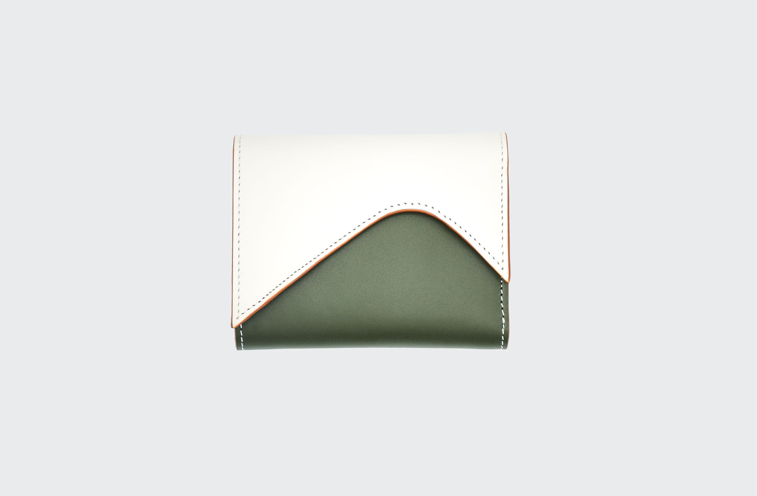 MOUNTAIN Off White and Green Leather Trifold Wallet