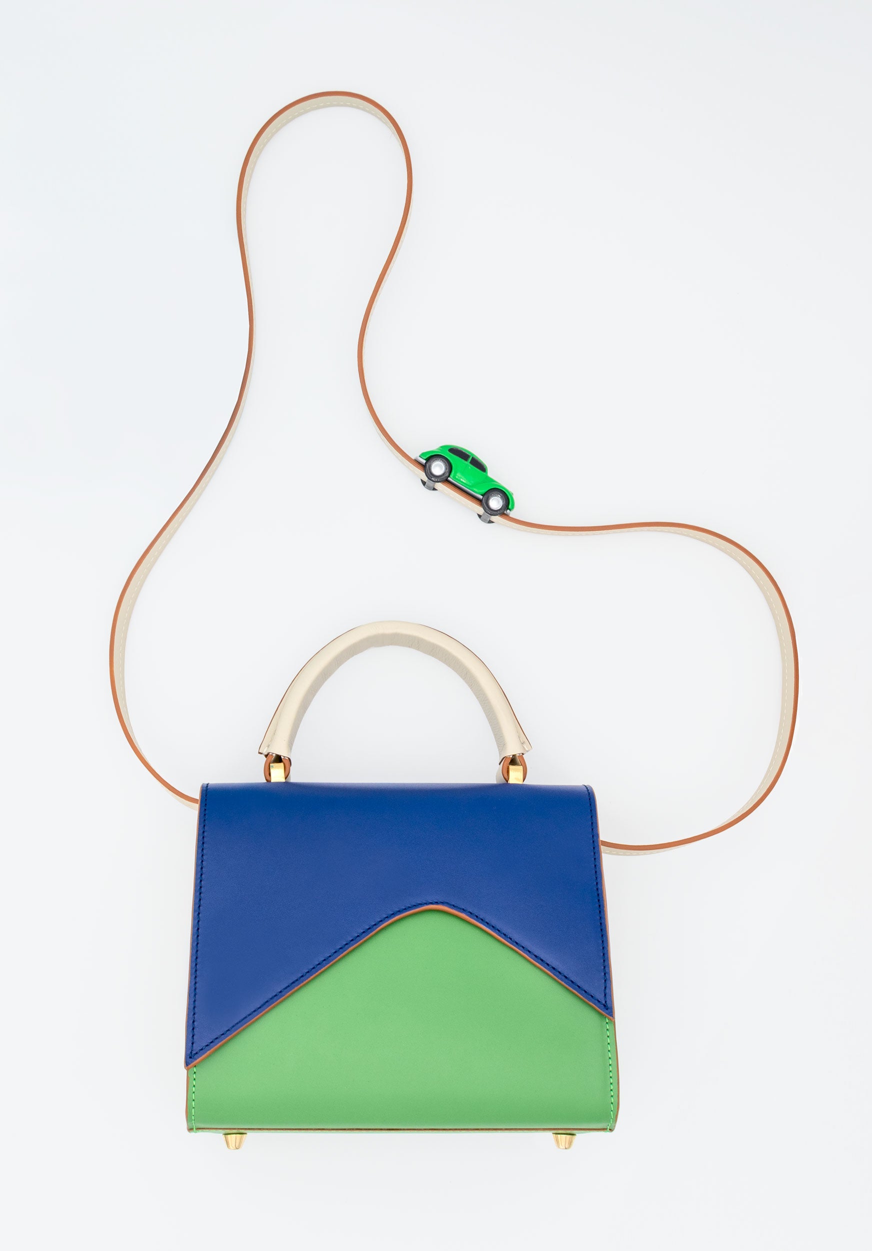 MOUNTAIN ROAD Navy and green small leather shoulder bag