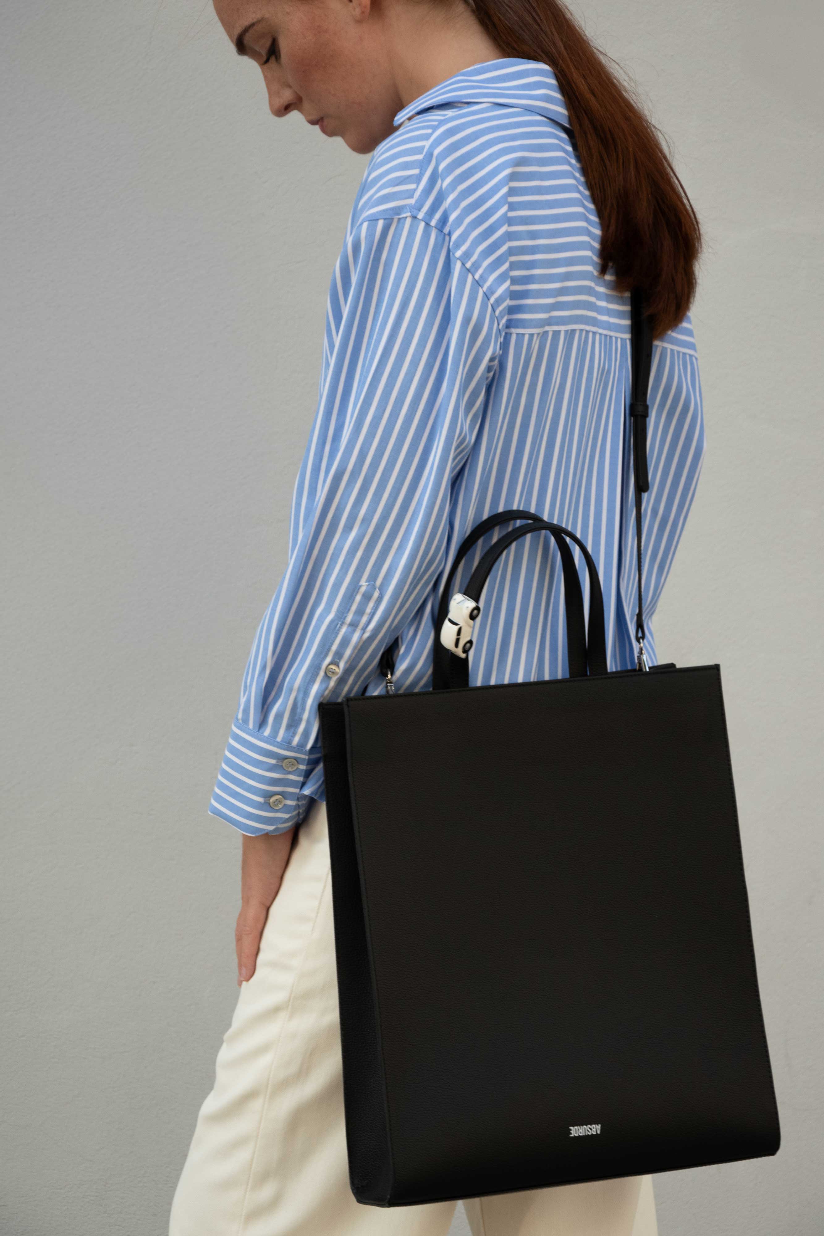 BIG STOP Tote Bag in Black Leather