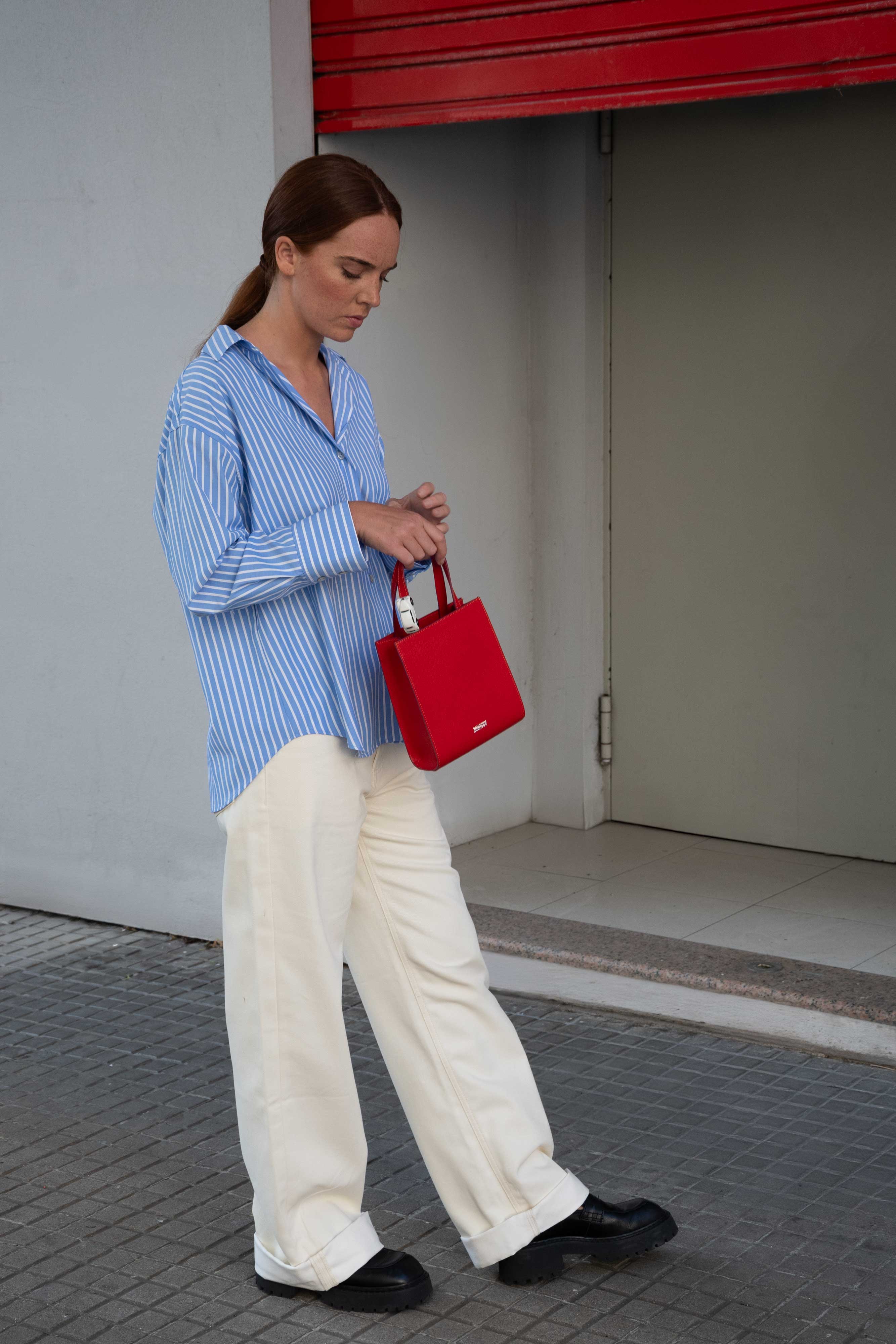 MINI STOP Tote Bag in Red Leather