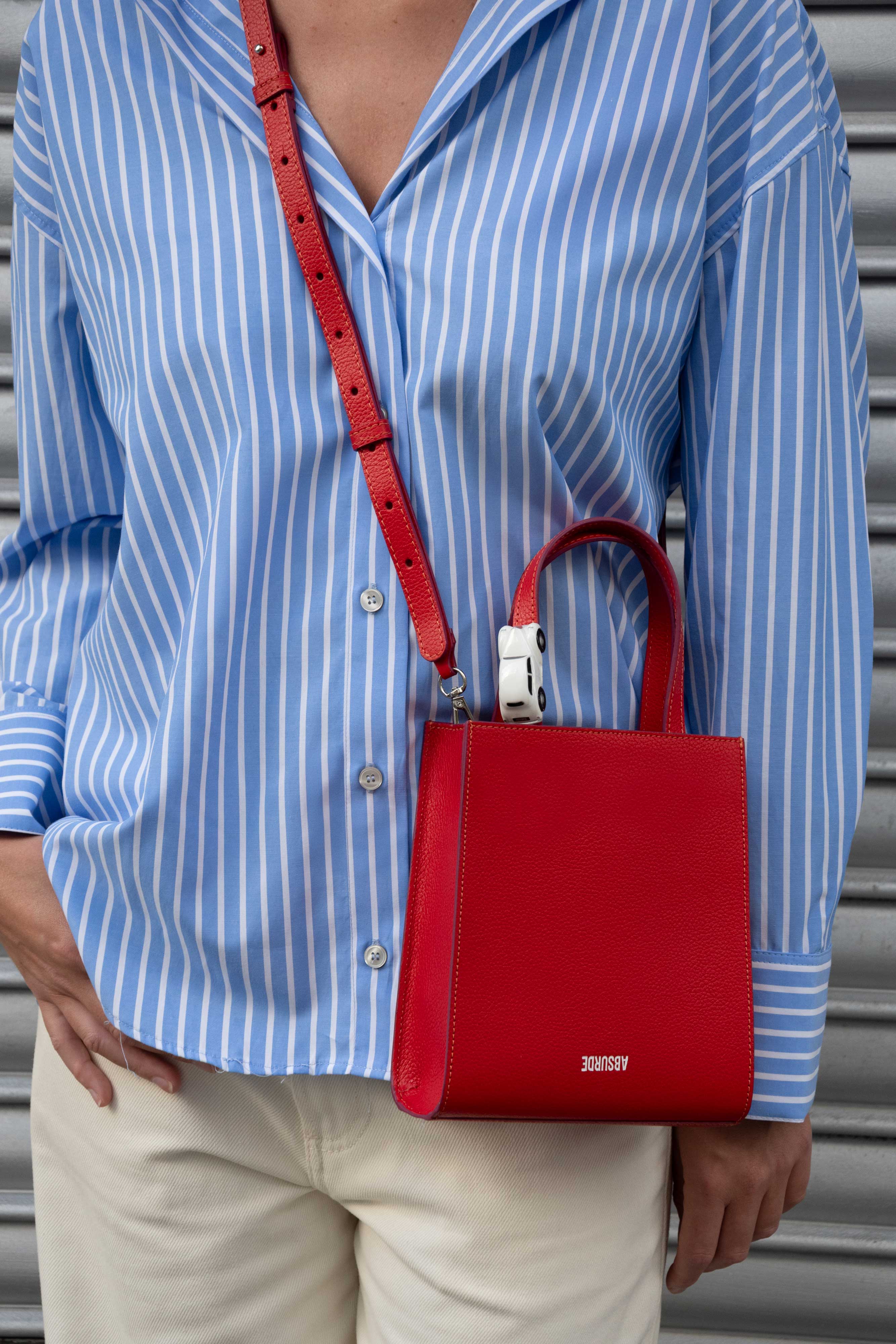 MINI STOP Tote Bag in Red Leather
