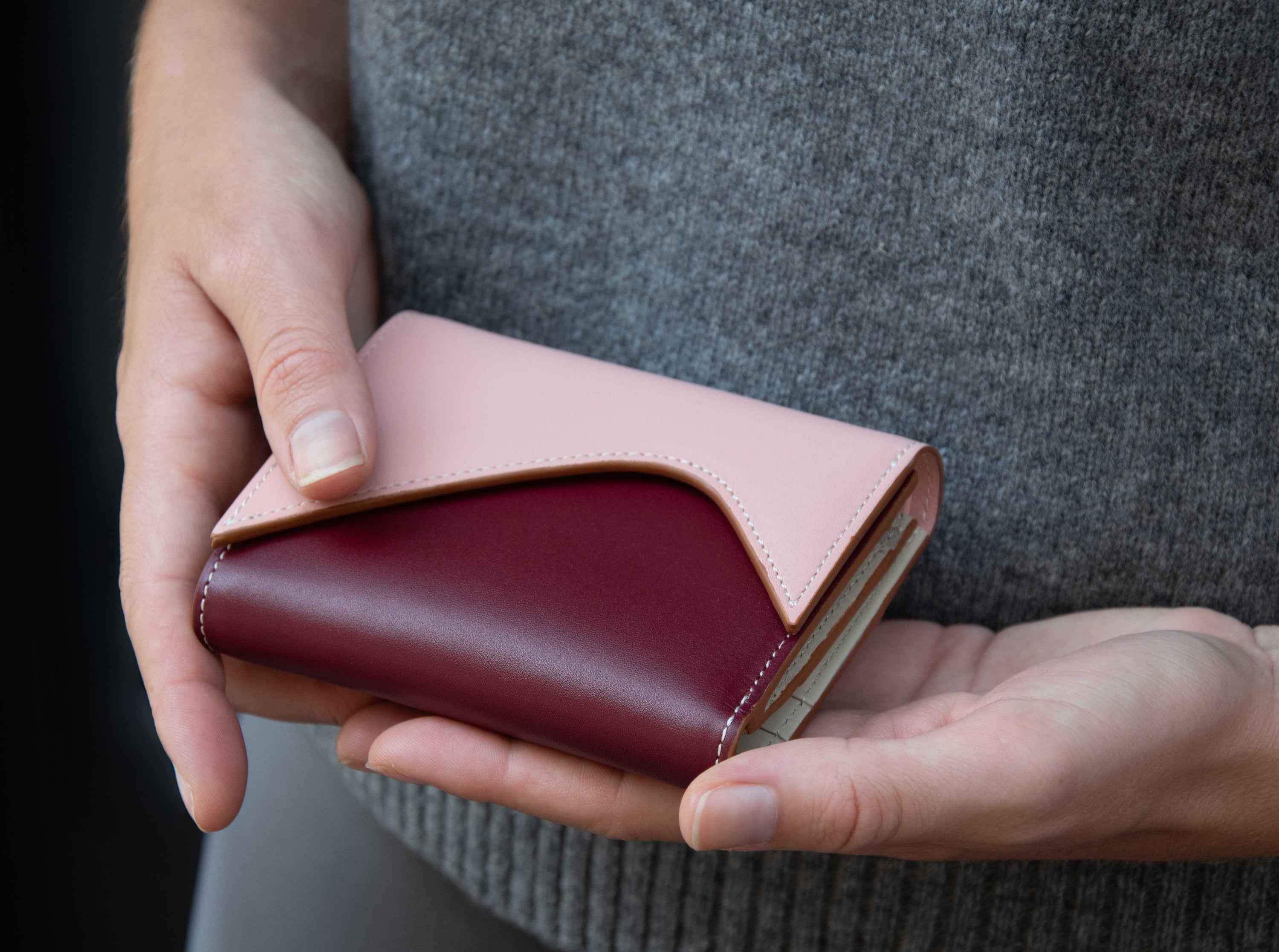 MOUNTAIN Pink and Burgundy Leather Trifold Wallet