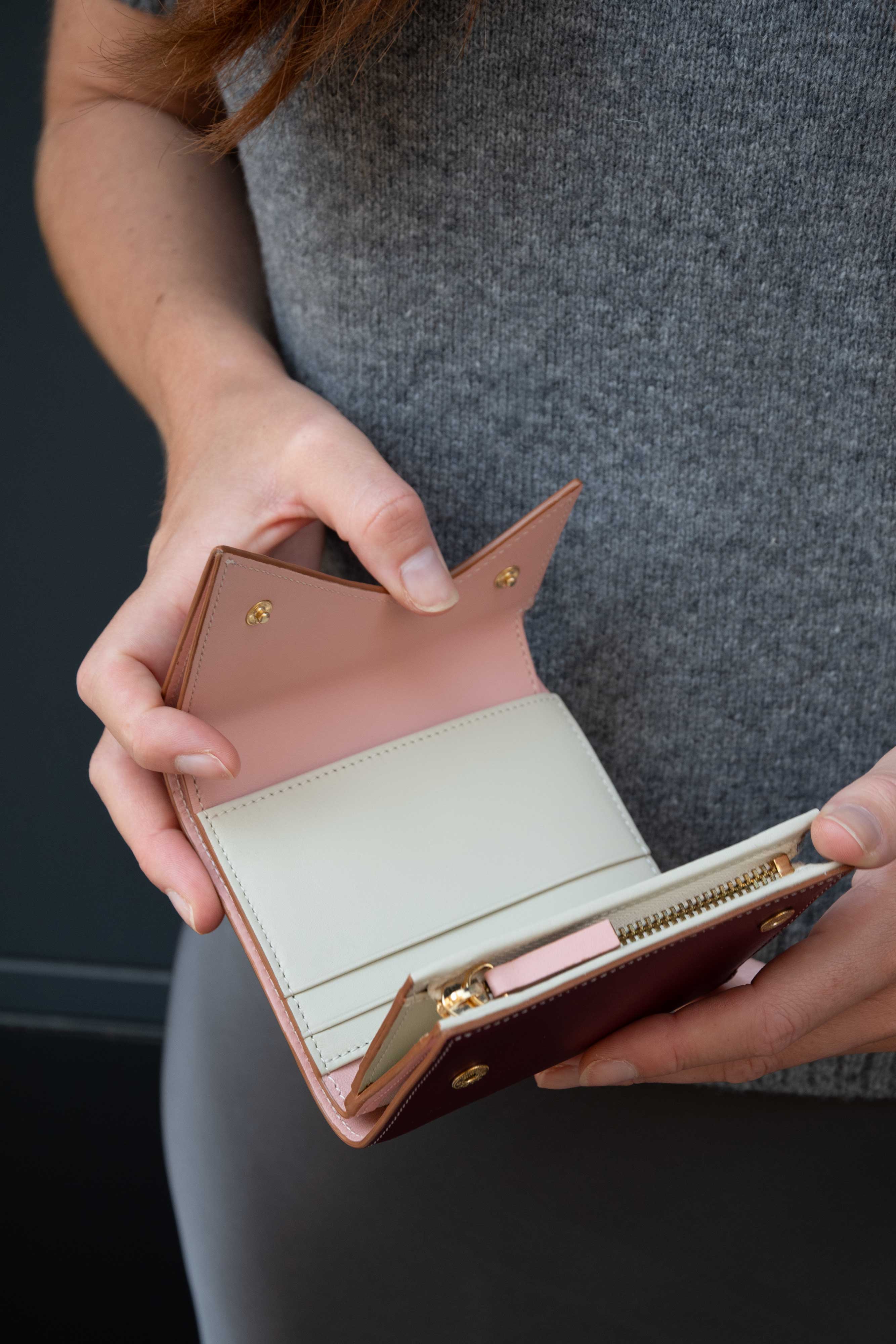 MOUNTAIN Pink and Burgundy Leather Trifold Wallet