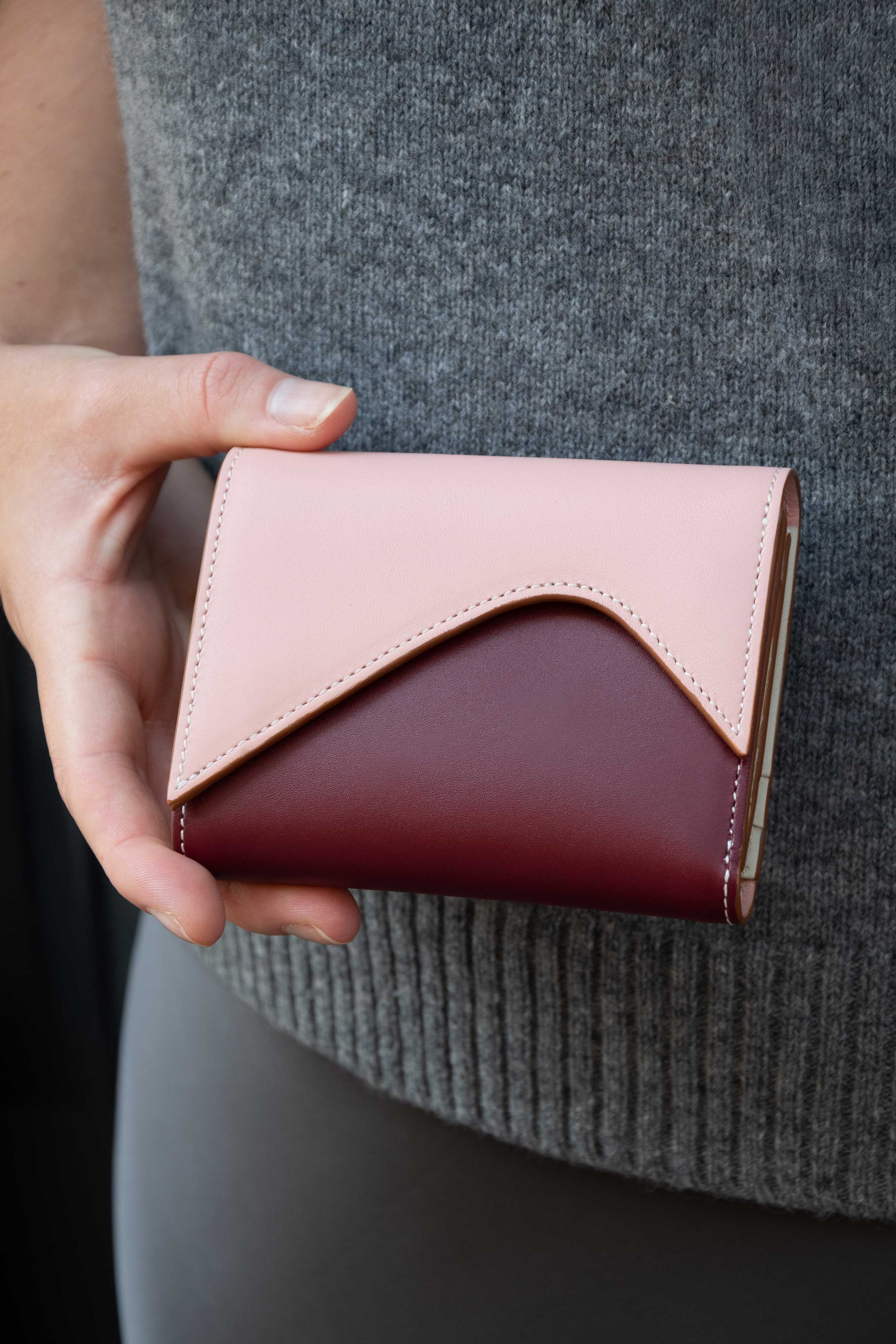 MOUNTAIN Pink and Burgundy Leather Trifold Wallet