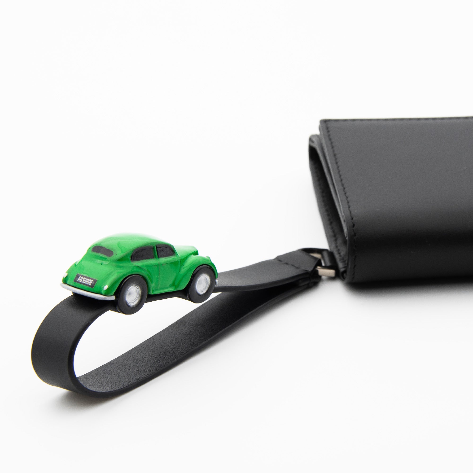 PARKING Black Leather bifold wallet with green car