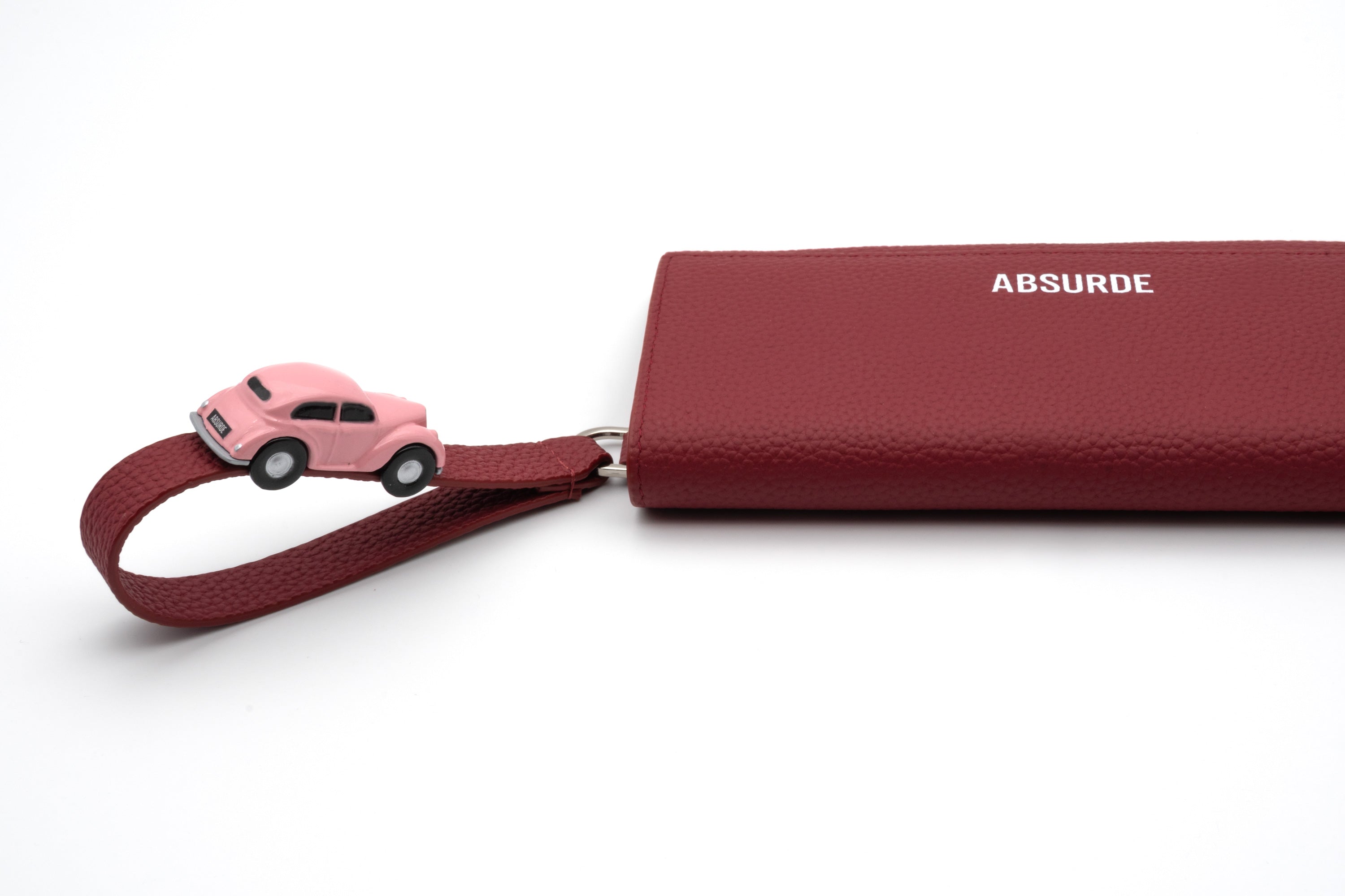 PARKING Burgundy grain Leather bifold wallet with pink car