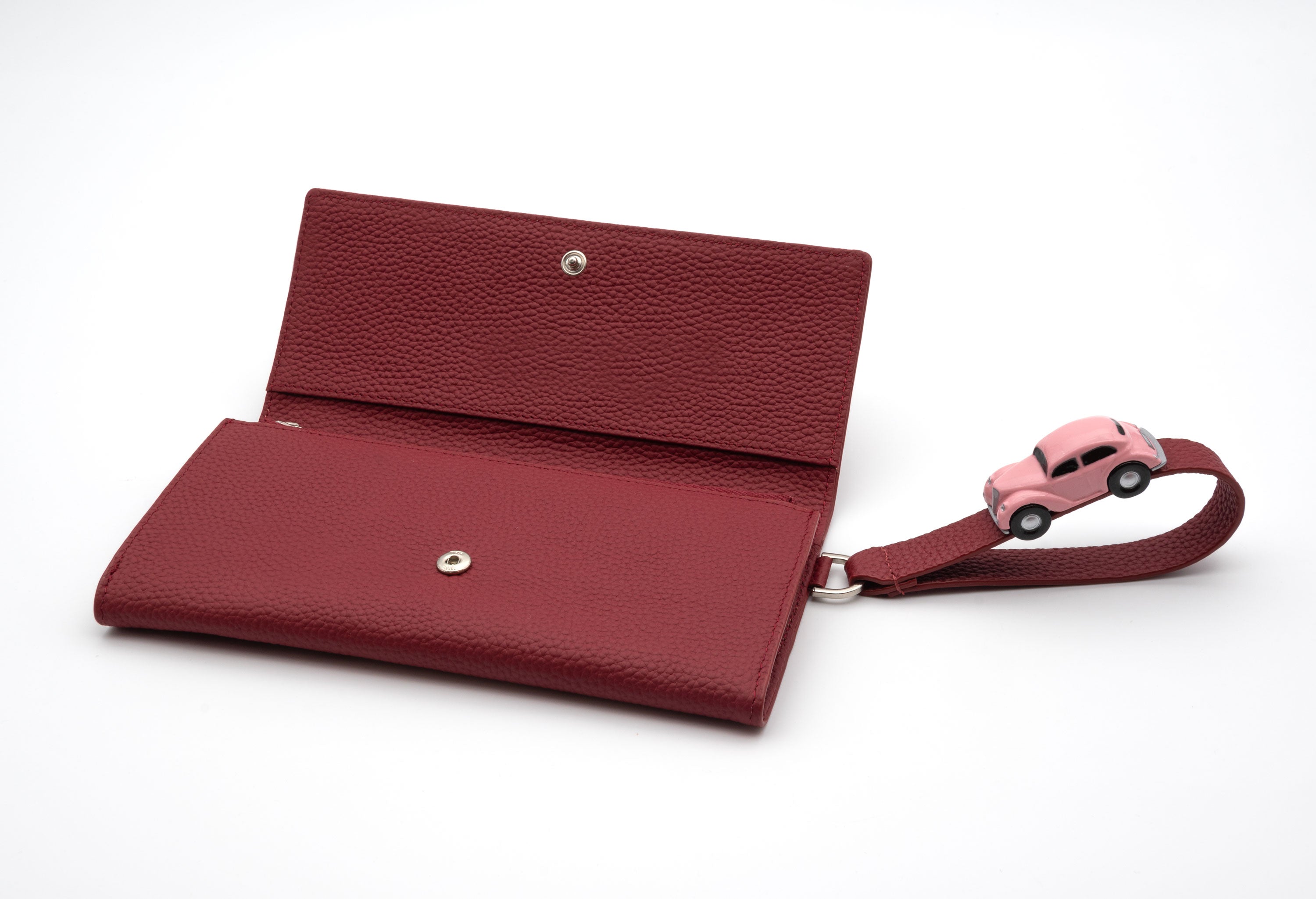 PARKING Burgundy grain Leather bifold wallet with pink car