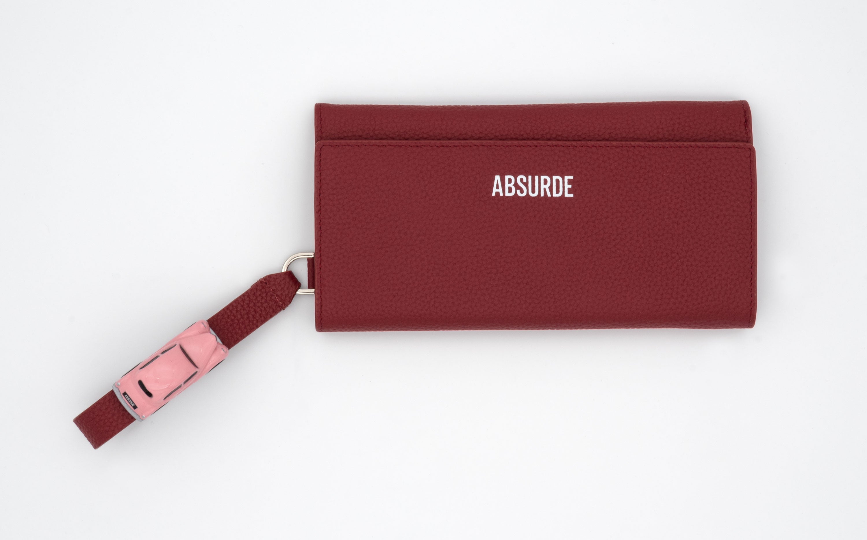 PARKING Burgundy grain Leather bifold wallet with pink car