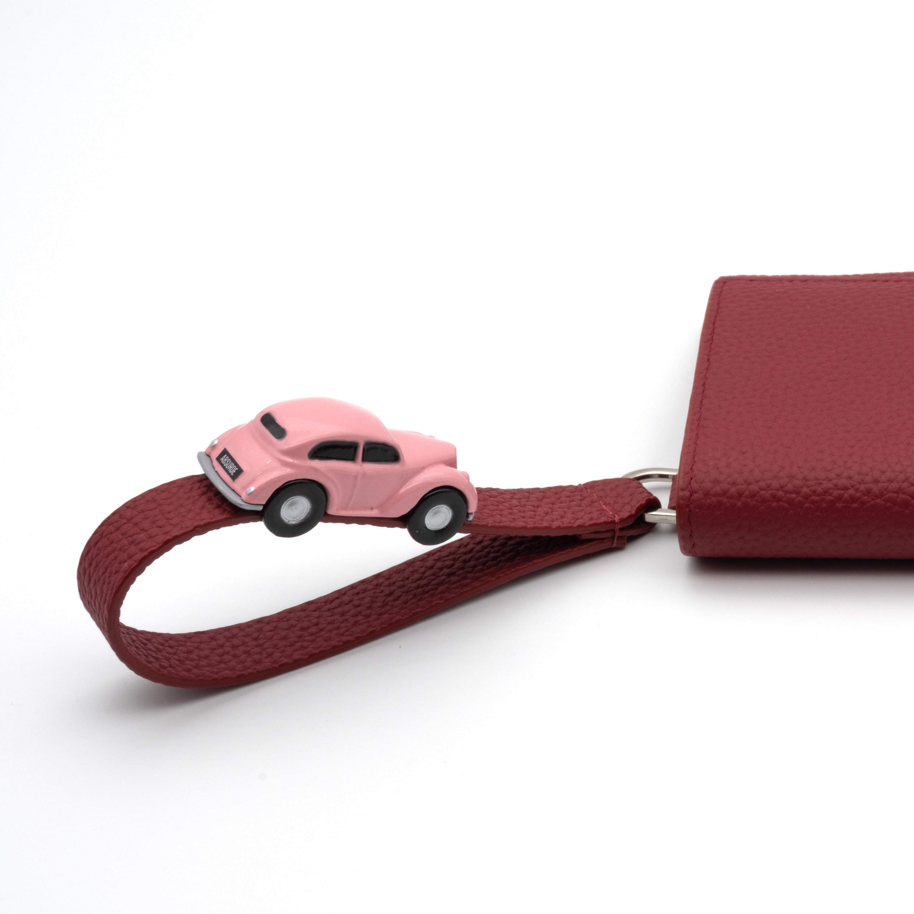 PARKING Burgundy grain Leather bifold wallet with pink car
