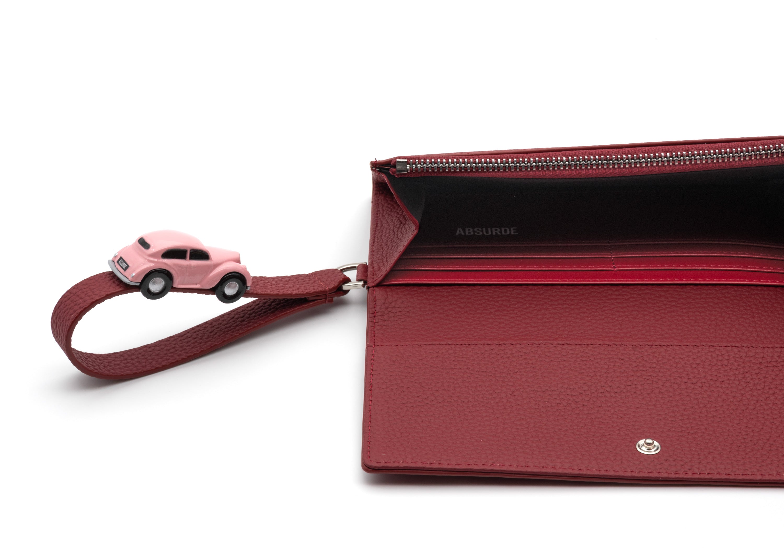 PARKING Burgundy grain Leather bifold wallet with pink car