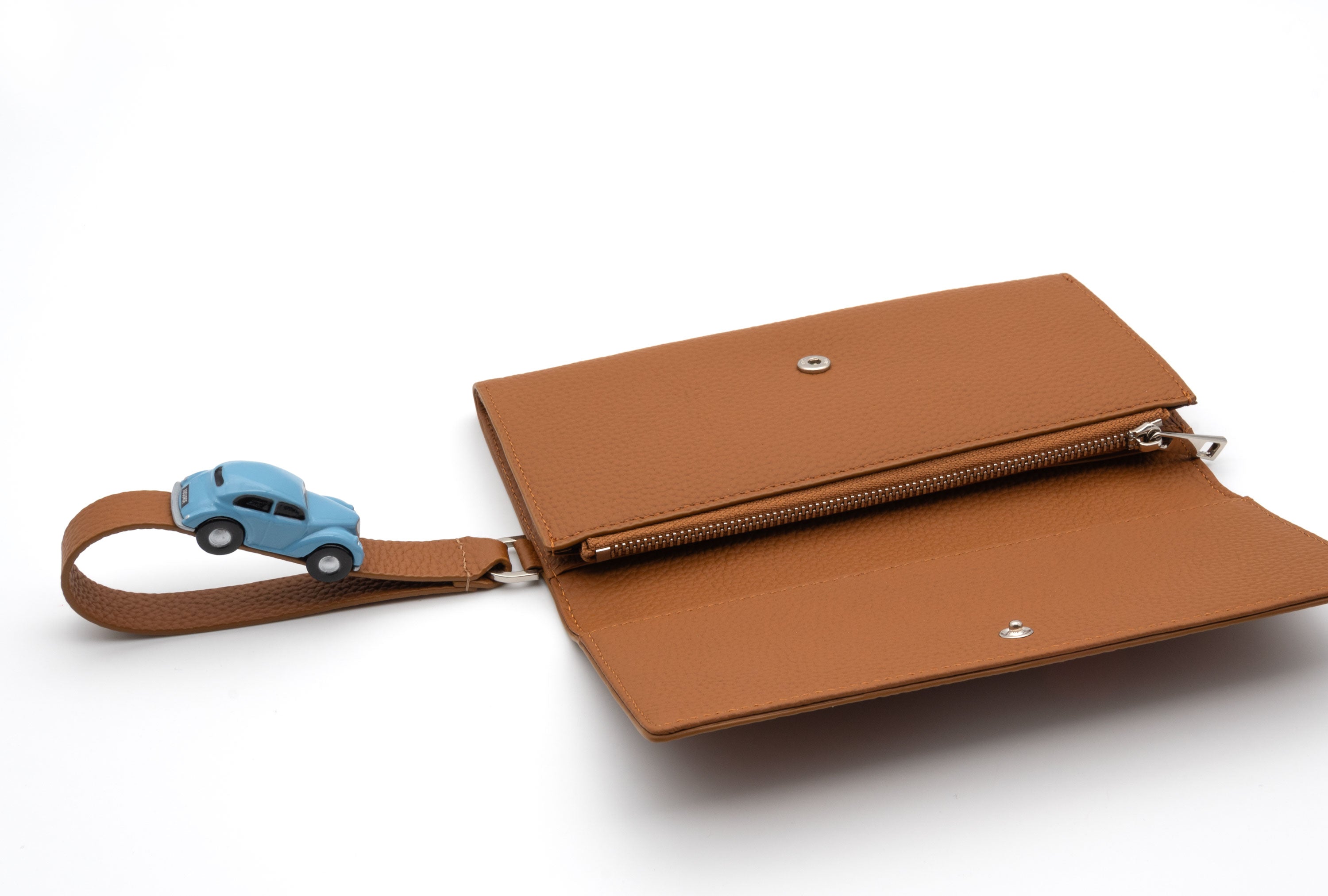 PARKING Camel grain Leather bifold wallet with blue car