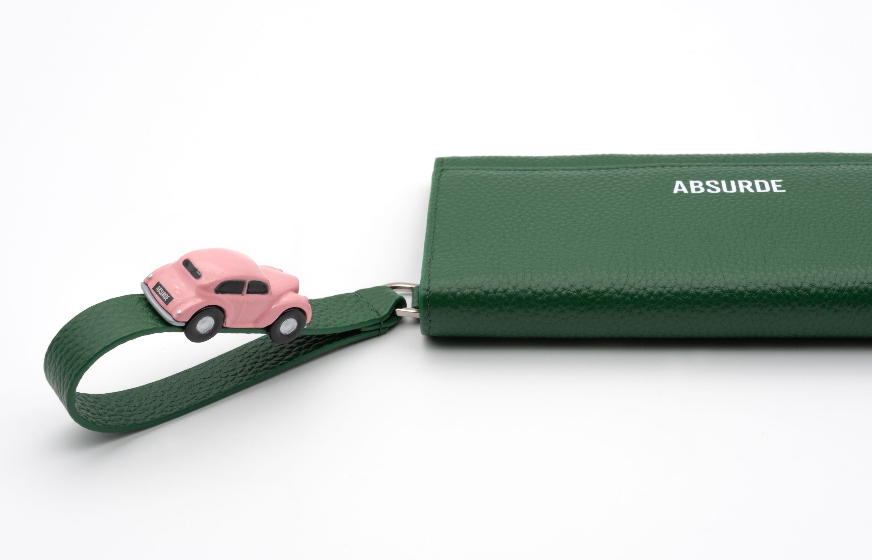 PARKING Green grain Leather bifold wallet with pink car