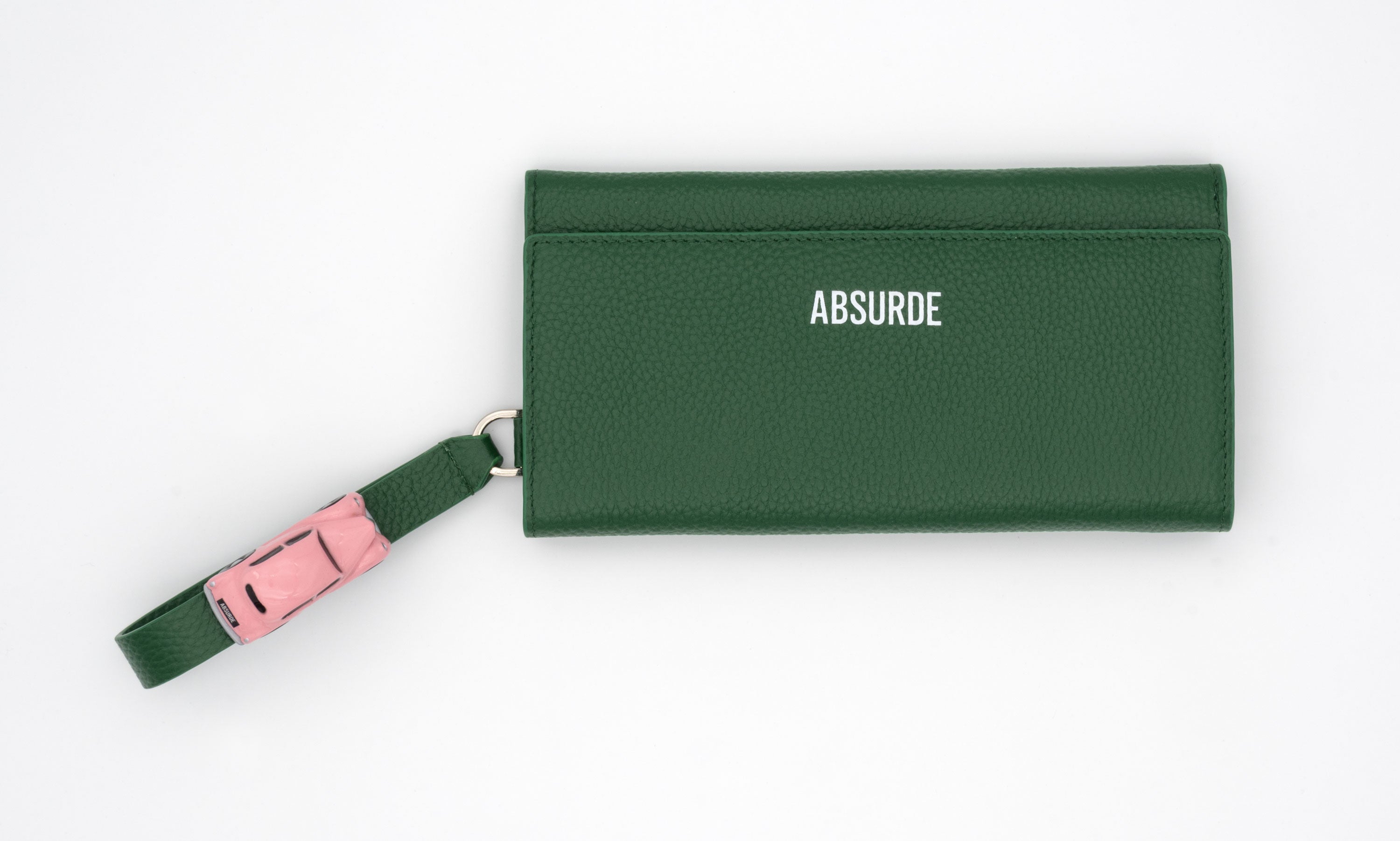 PARKING Green grain Leather bifold wallet with pink car