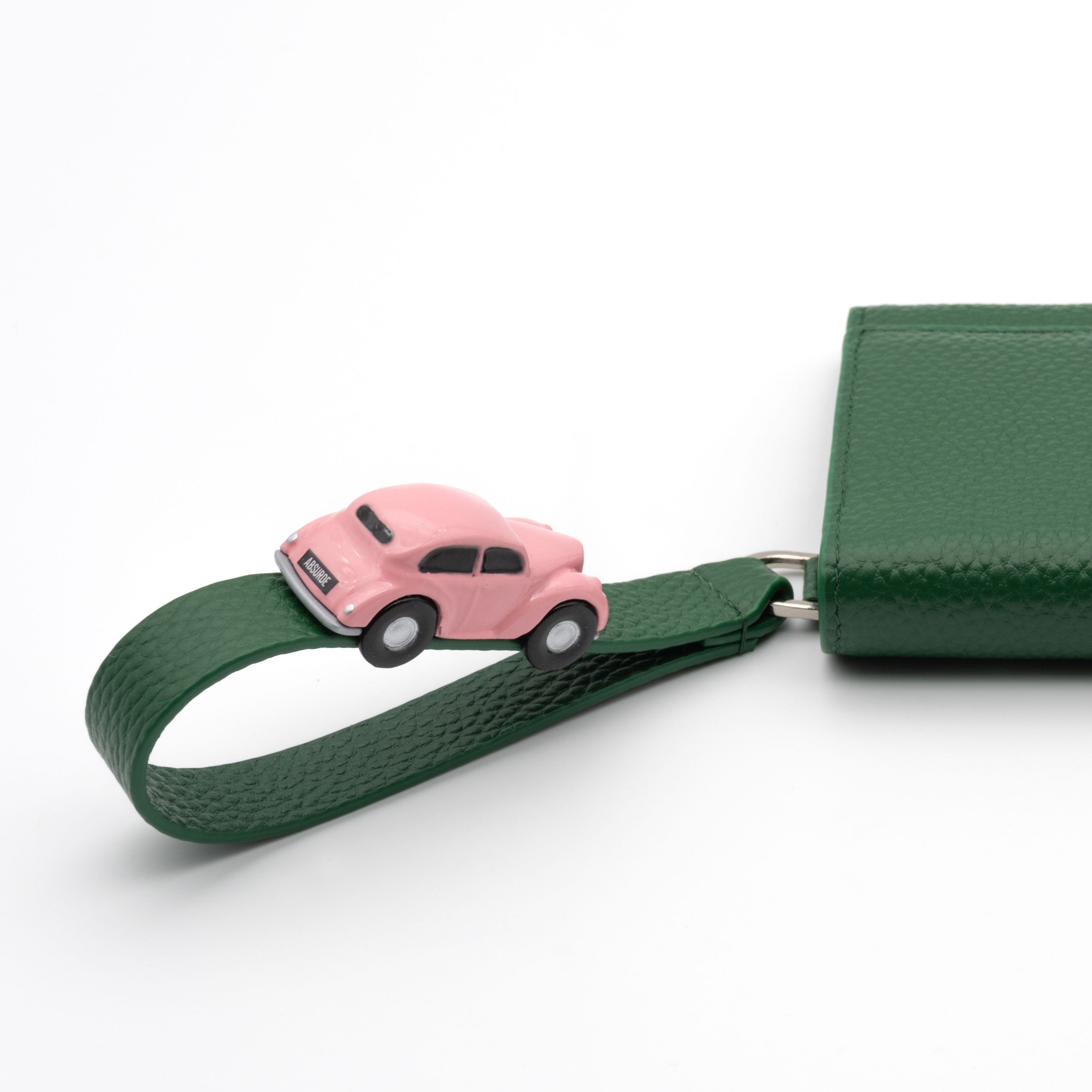 PARKING Green grain Leather bifold wallet with pink car