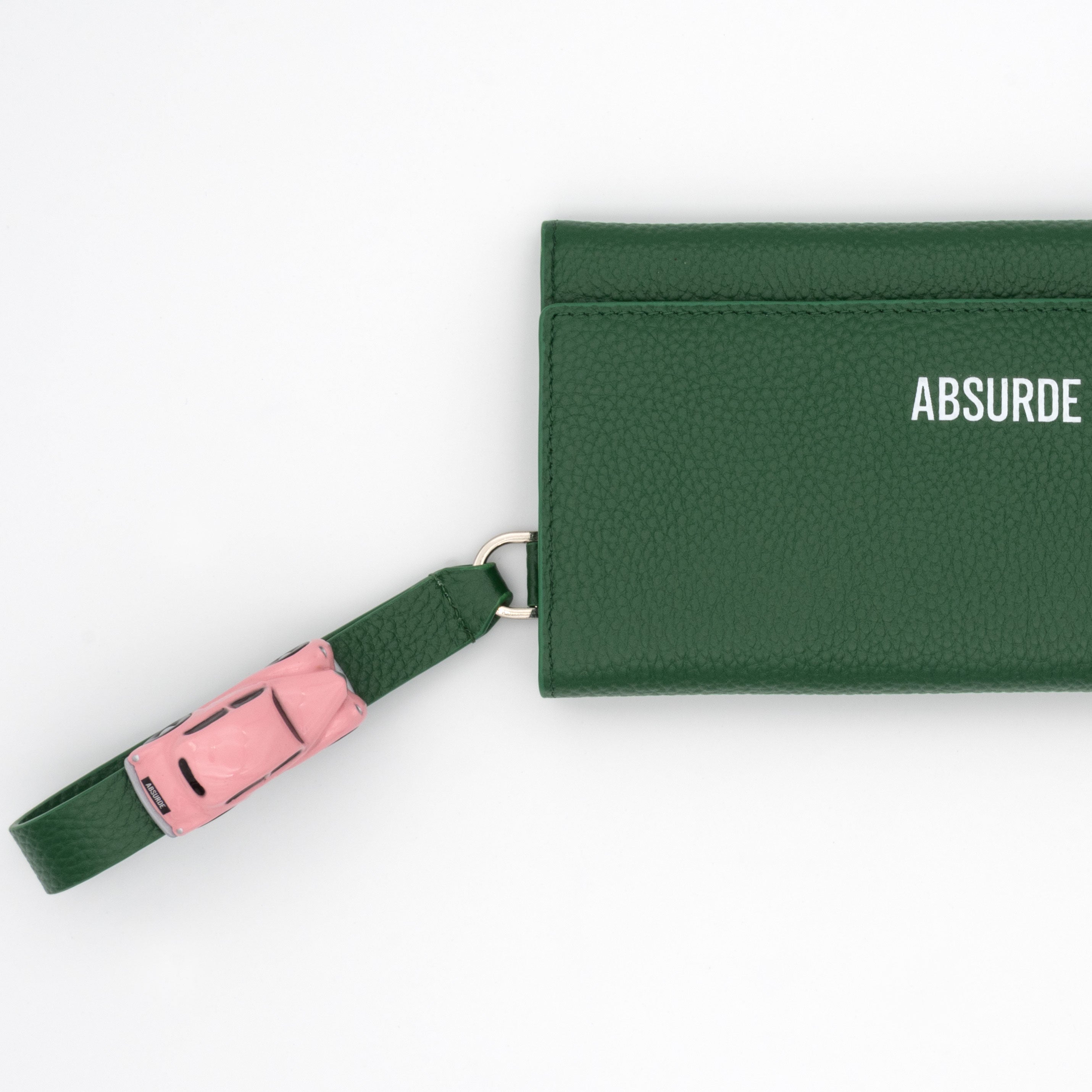 PARKING Green grain Leather bifold wallet with pink car