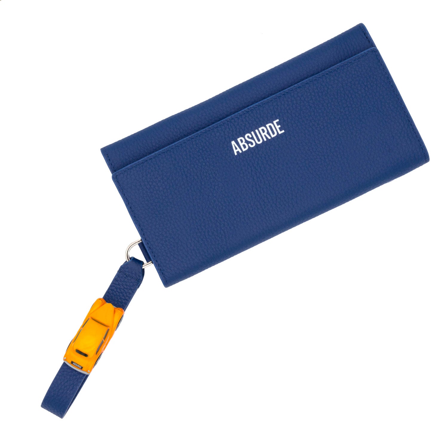 PARKING Navy grain Leather bifold wallet with orange car