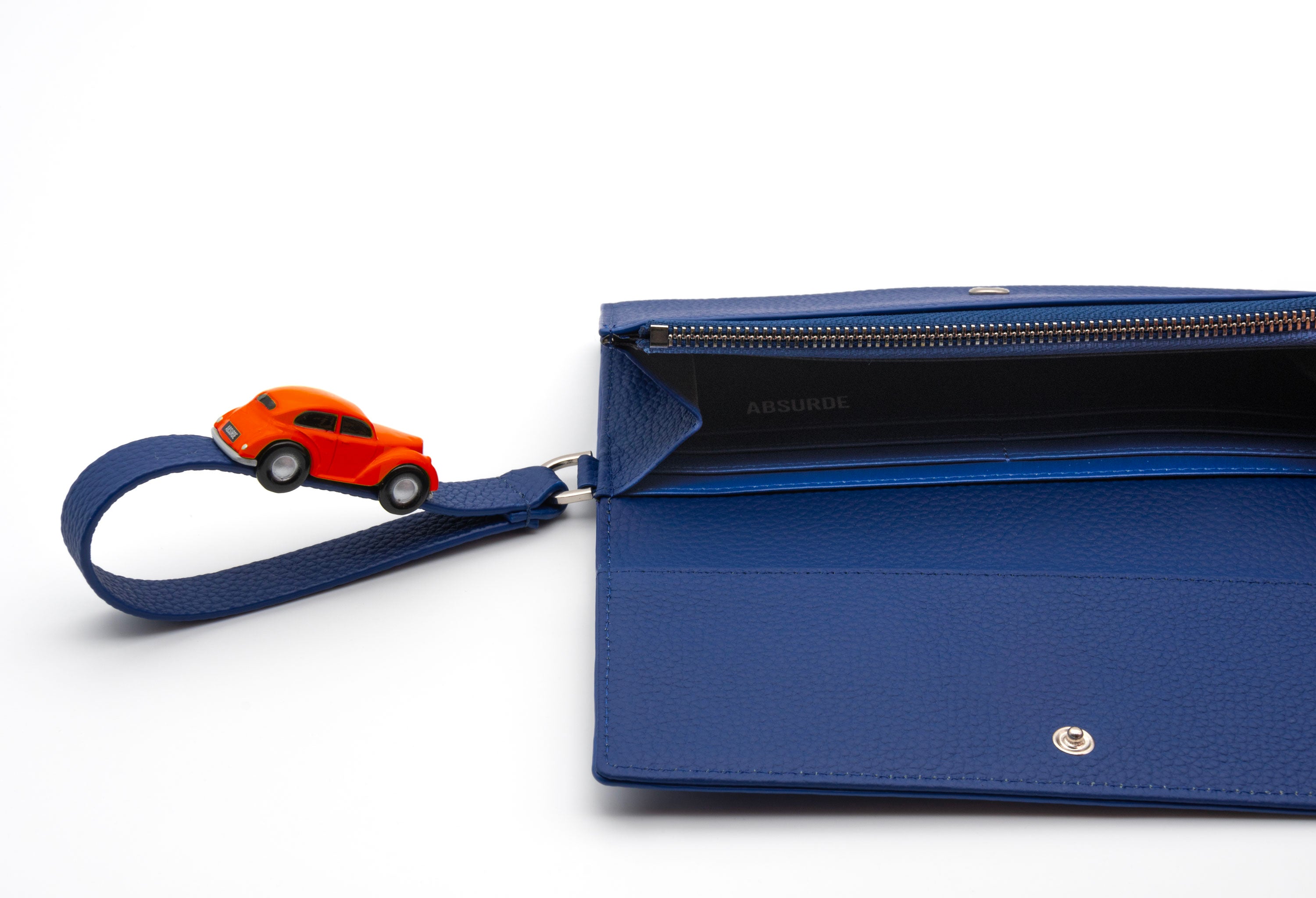 PARKING Navy grain Leather bifold wallet with red car