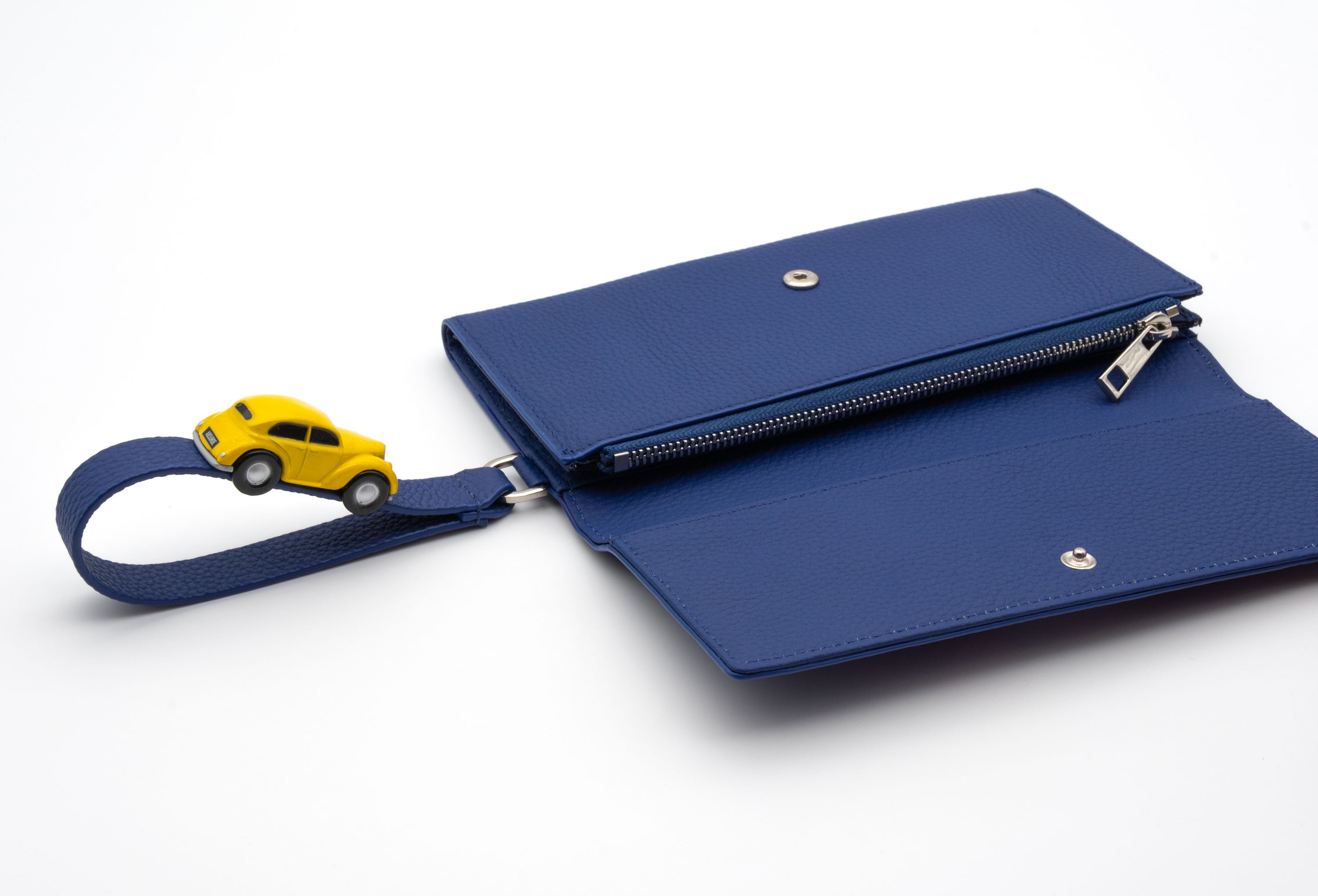 PARKING Navy grain Leather bifold wallet with yellow car