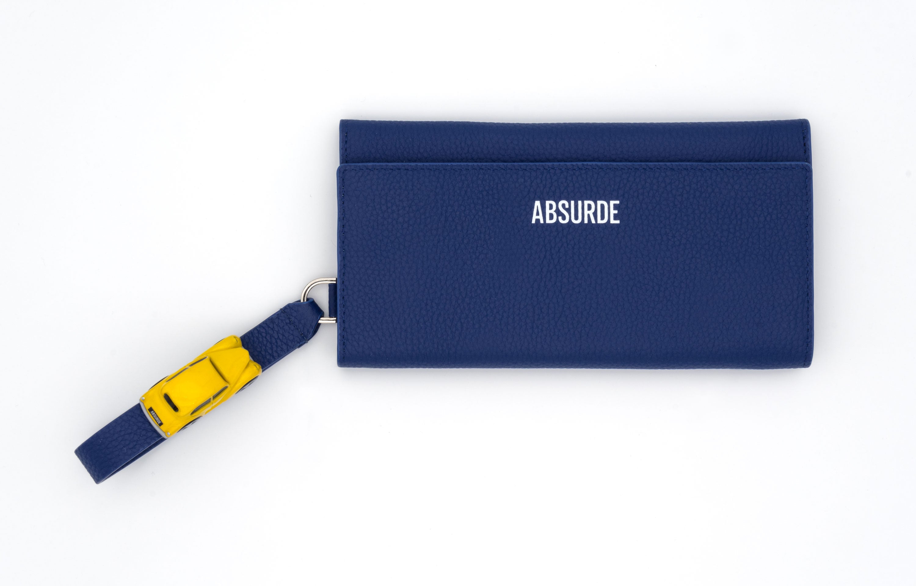 PARKING Navy grain Leather bifold wallet with yellow car