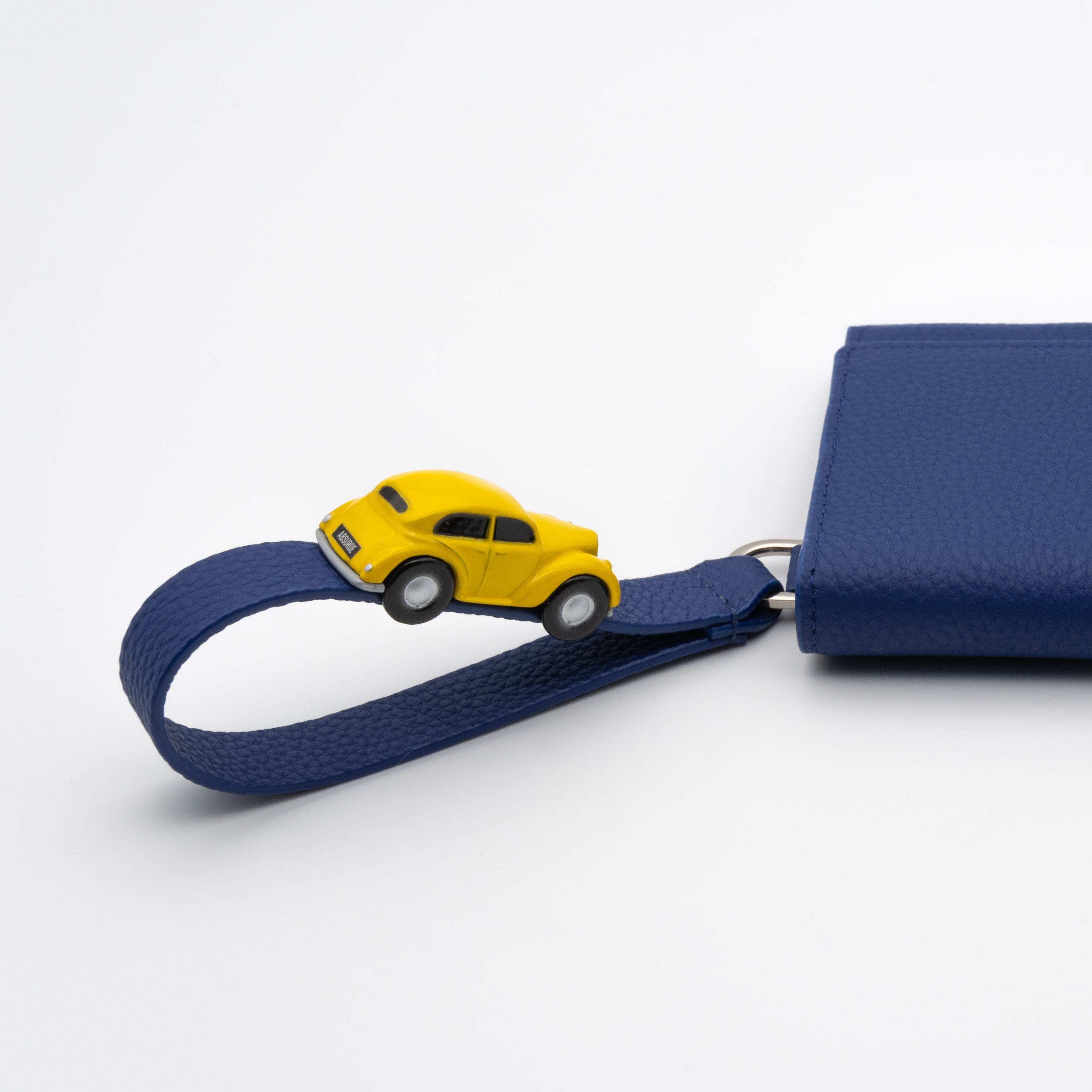 PARKING Navy grain Leather bifold wallet with yellow car