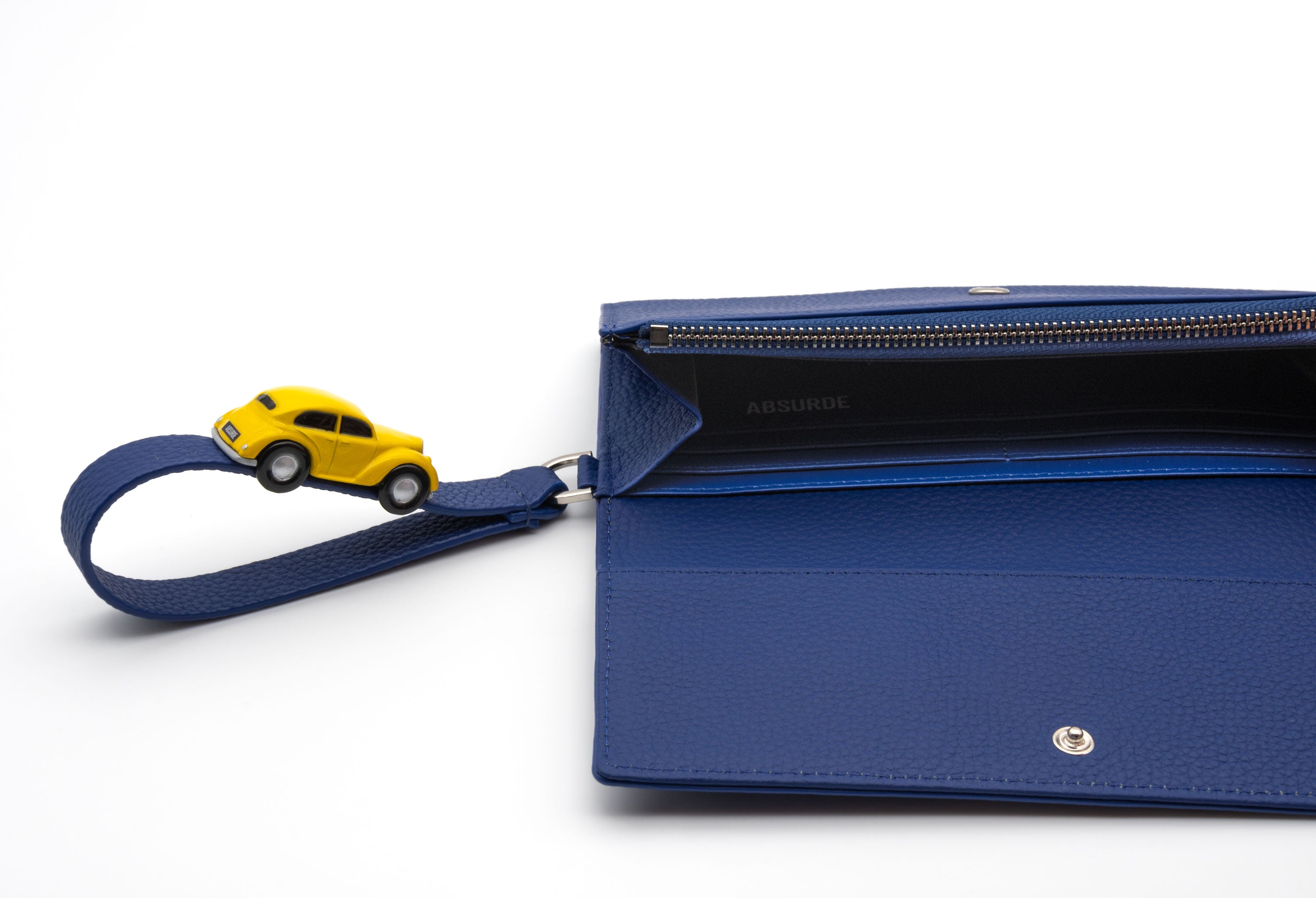 PARKING Navy grain Leather bifold wallet with yellow car
