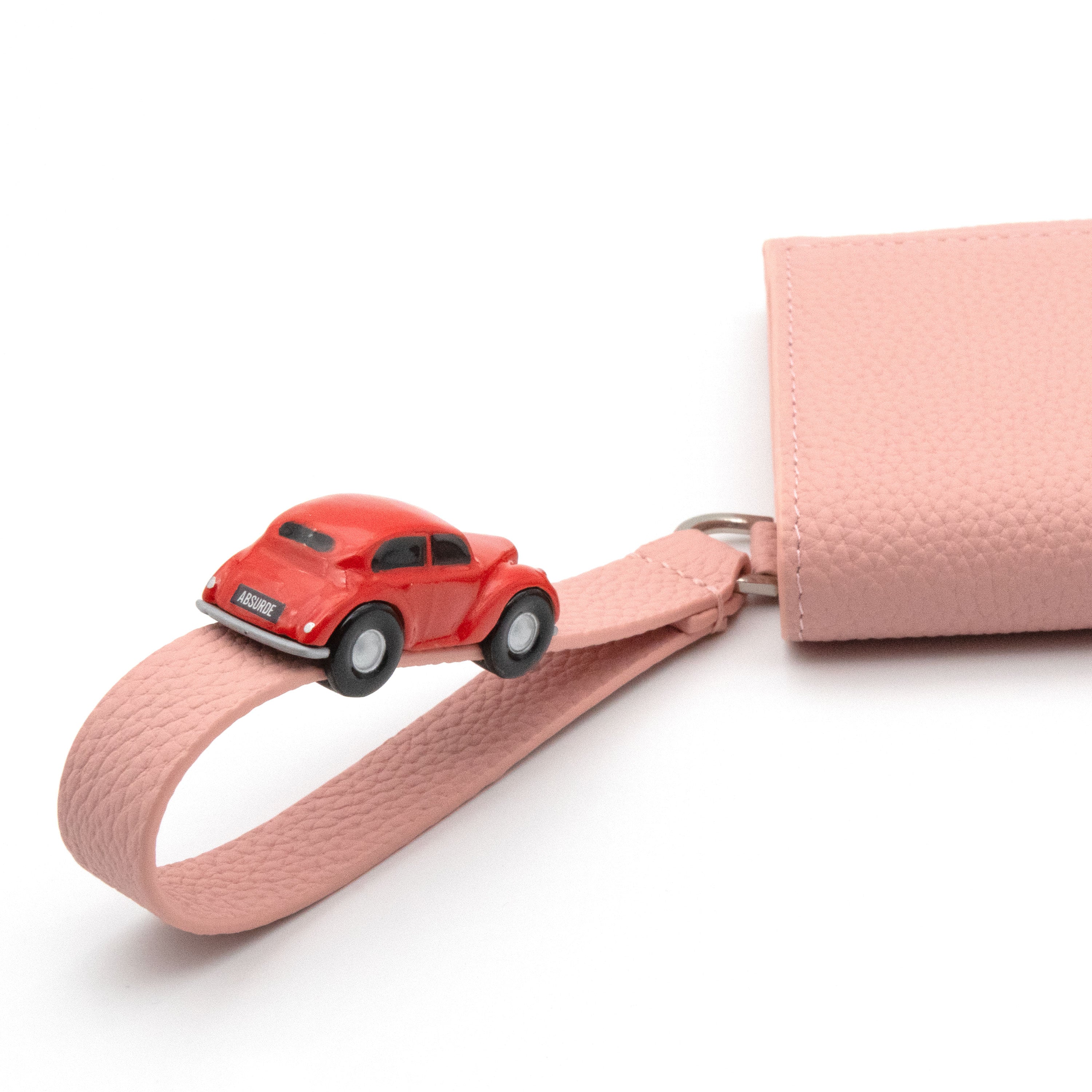 PARKING Pink grain Leather bifold wallet with red car