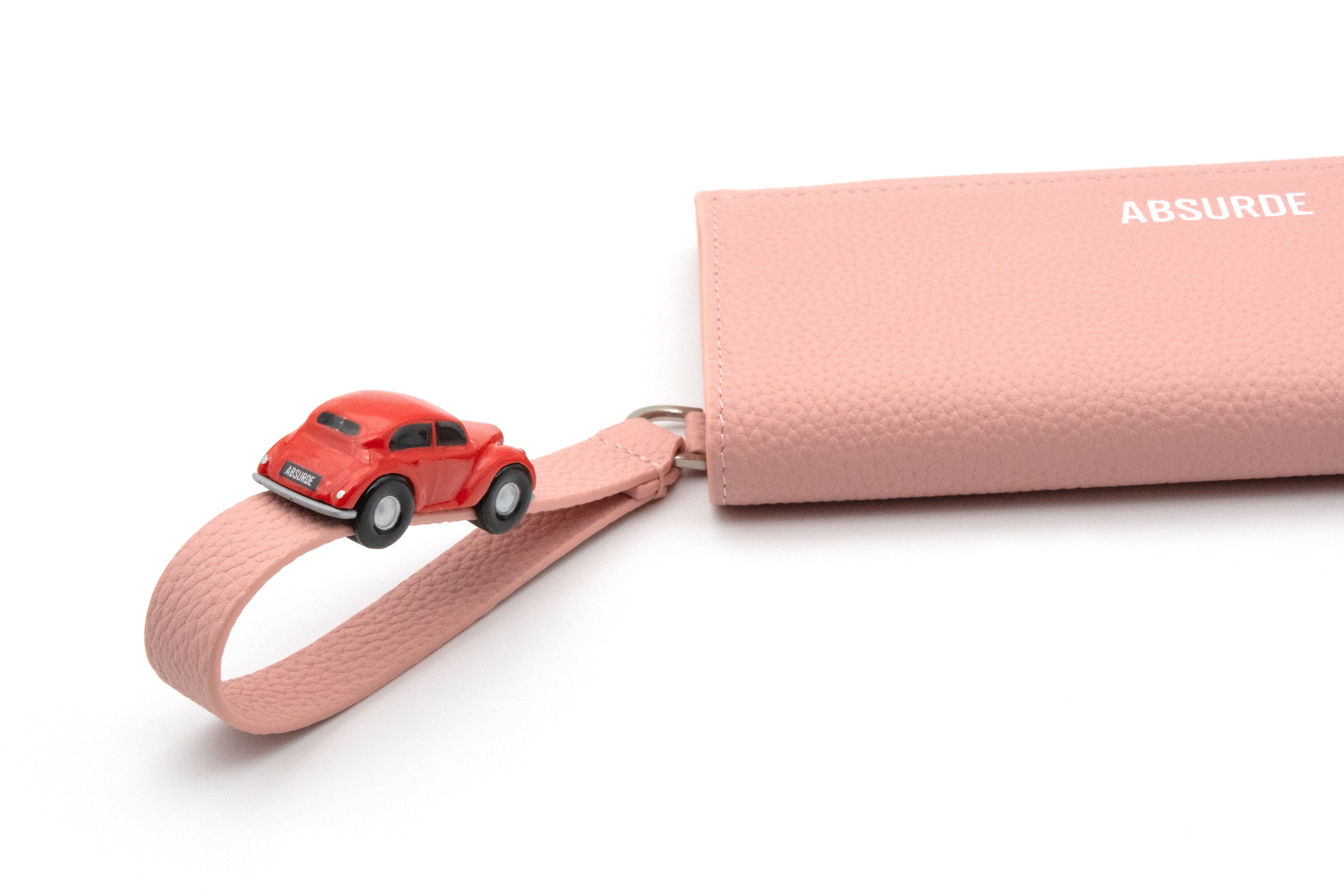 PARKING Pink grain Leather bifold wallet with red car