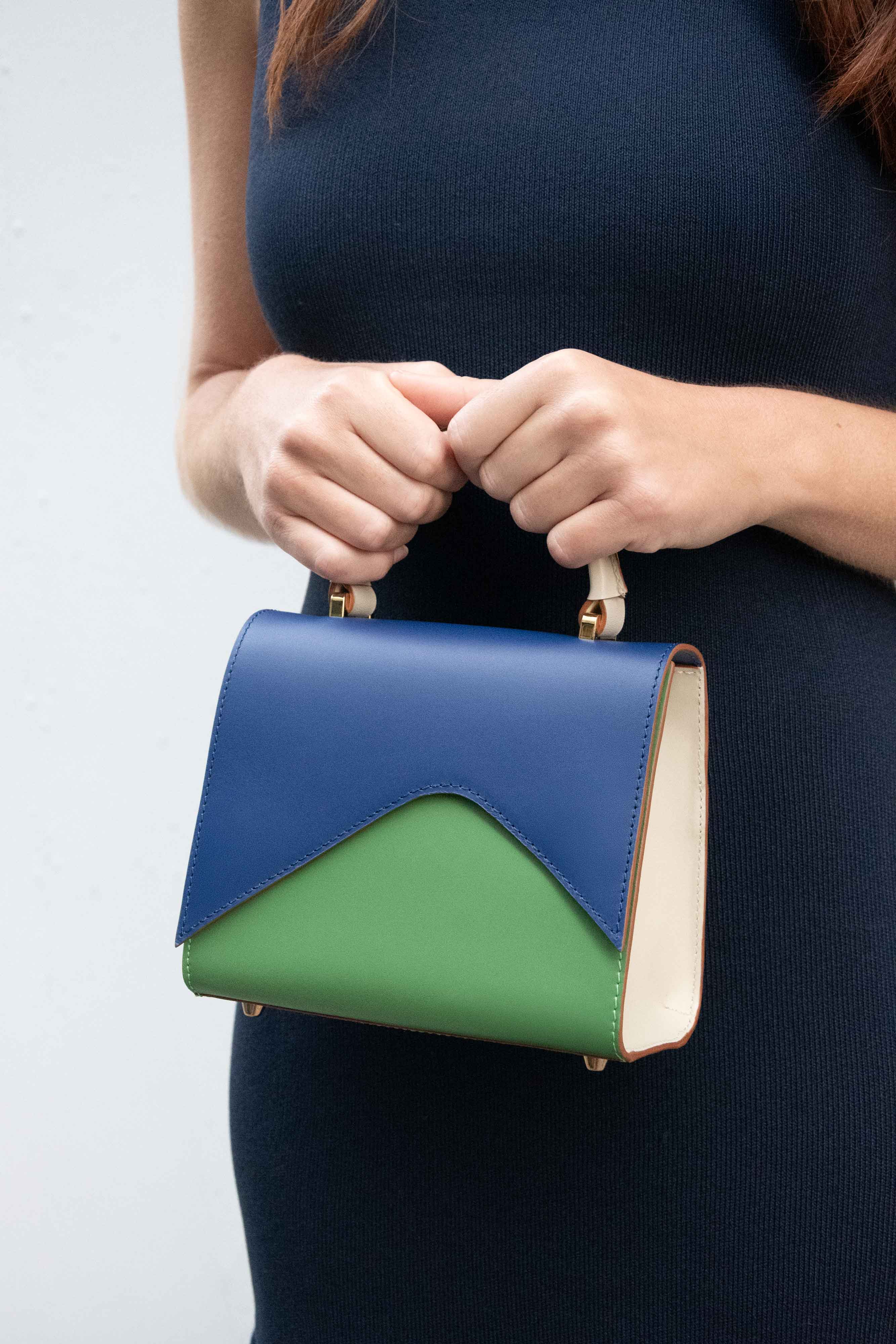 MOUNTAIN ROAD Navy and green small leather shoulder bag