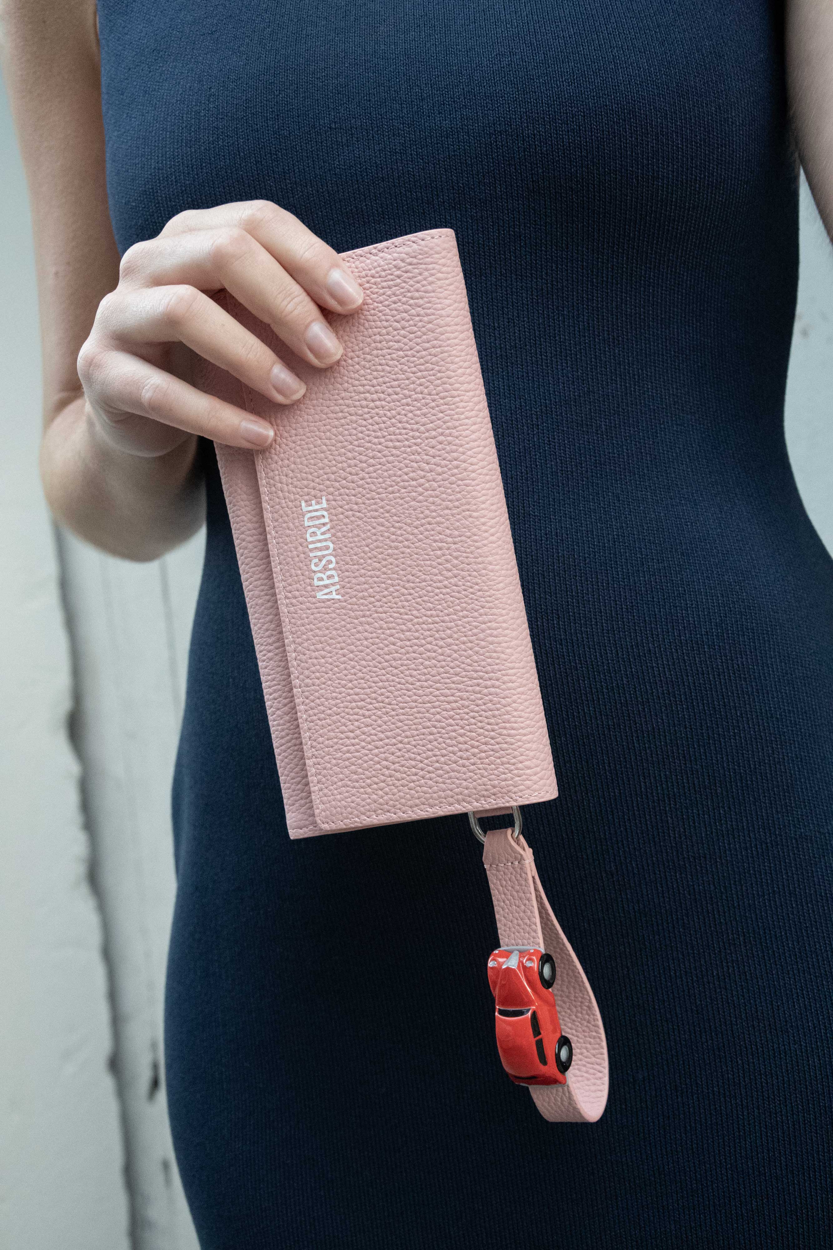 PARKING Pink grain Leather bifold wallet with red car