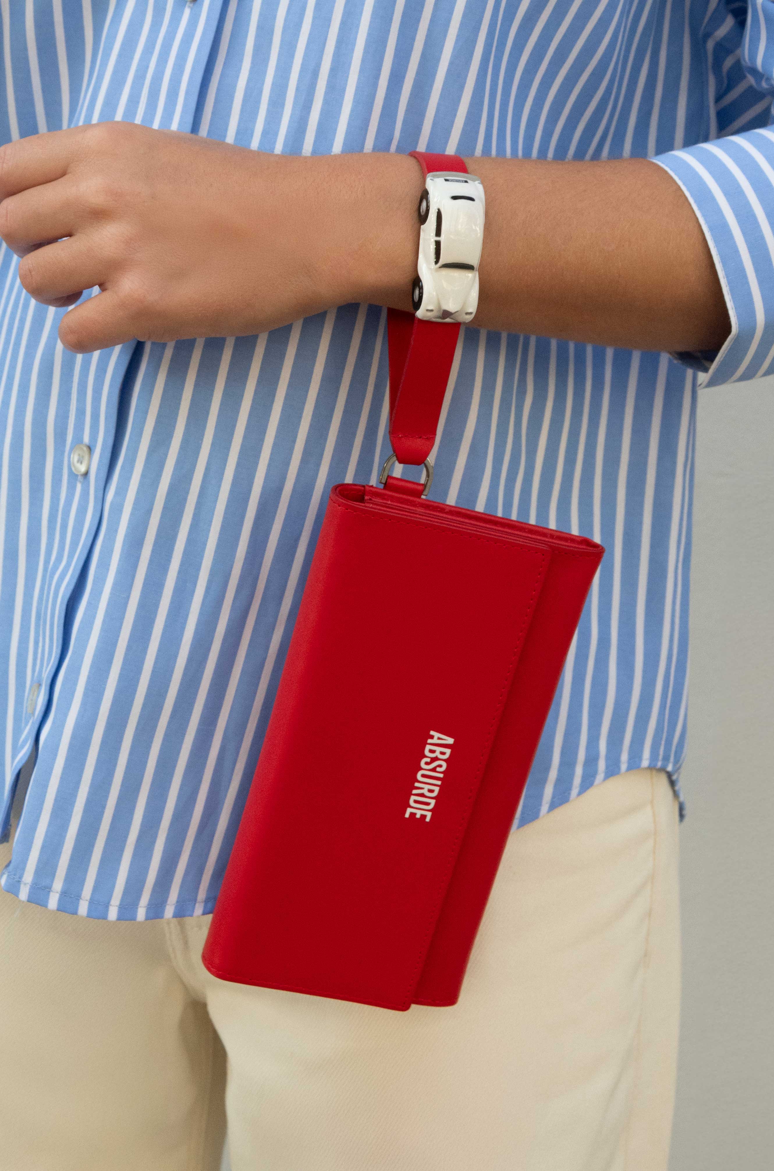 PARKING Red Leather bifold wallet with white car