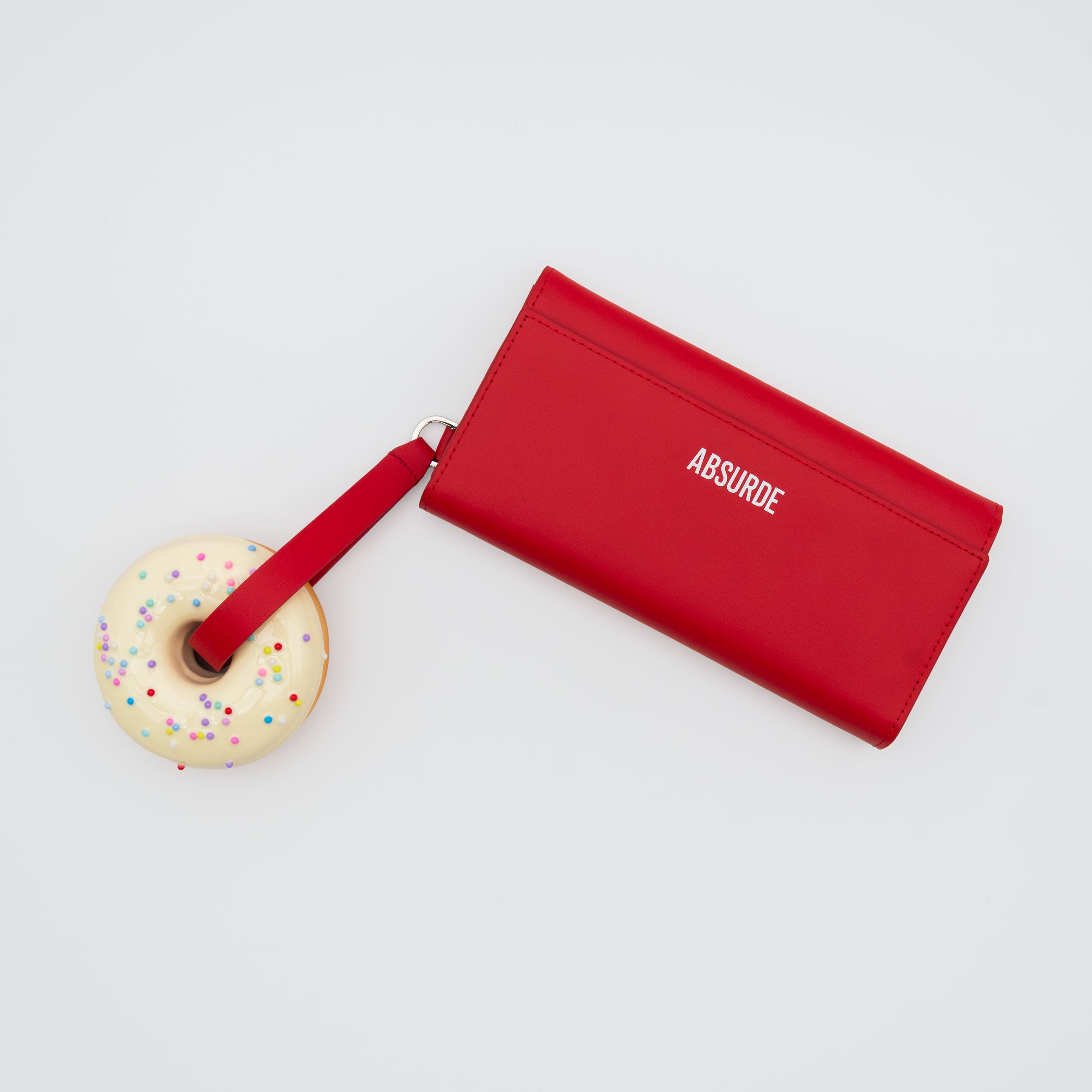 White DONUT Red Leather bifold wallet