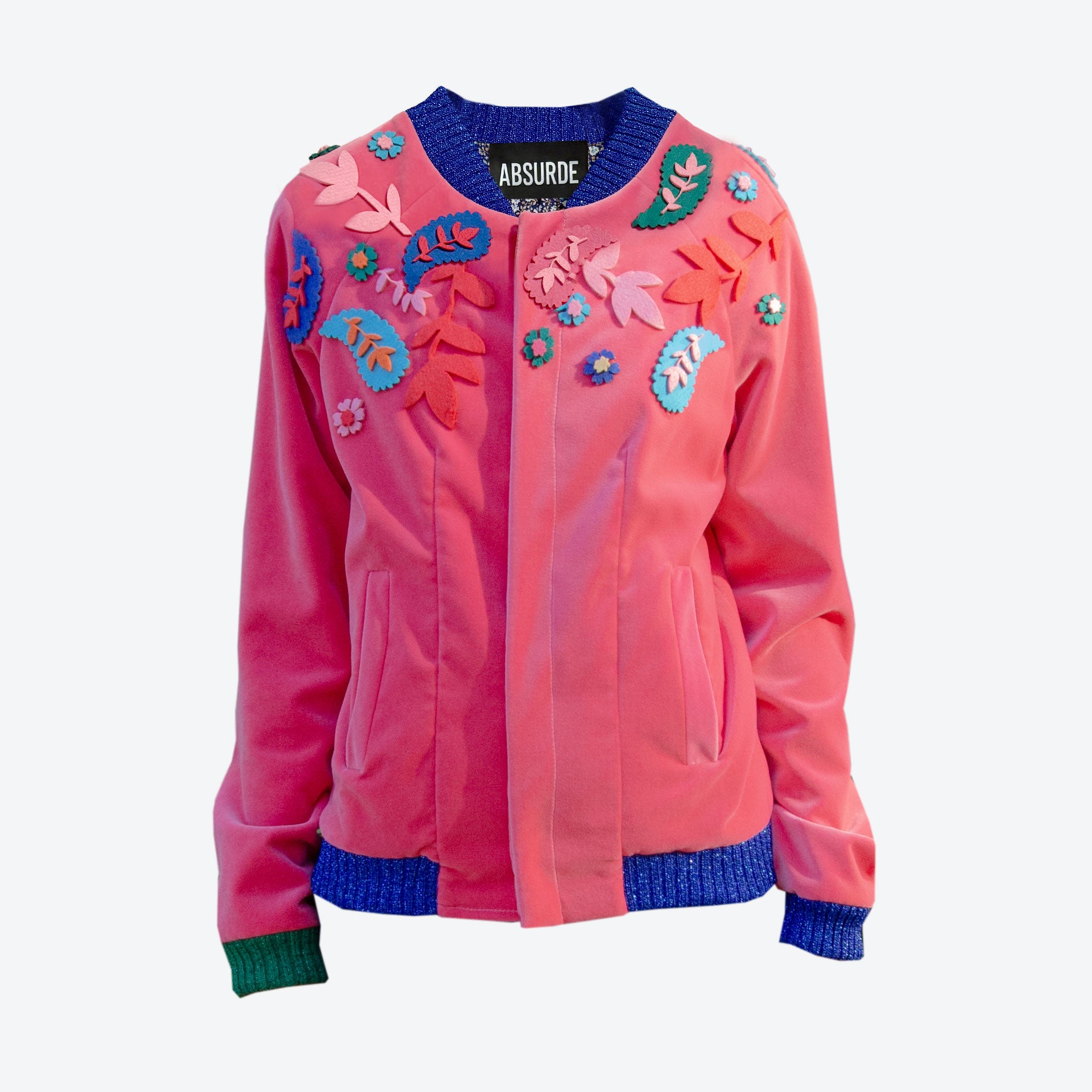 Zemrude Velvet Pink Bomber Jacket