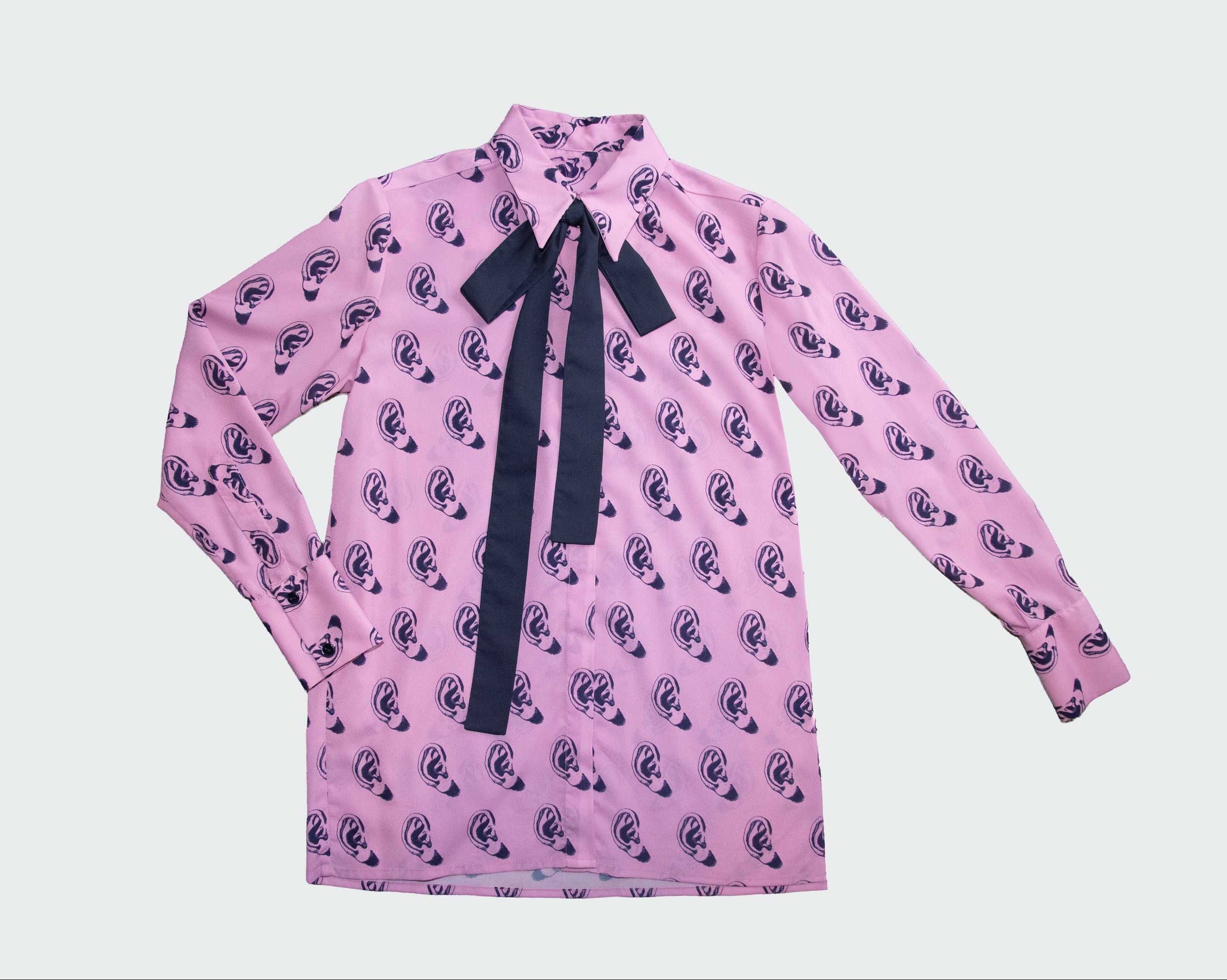 Ears Pink Shirt With Navy Bow