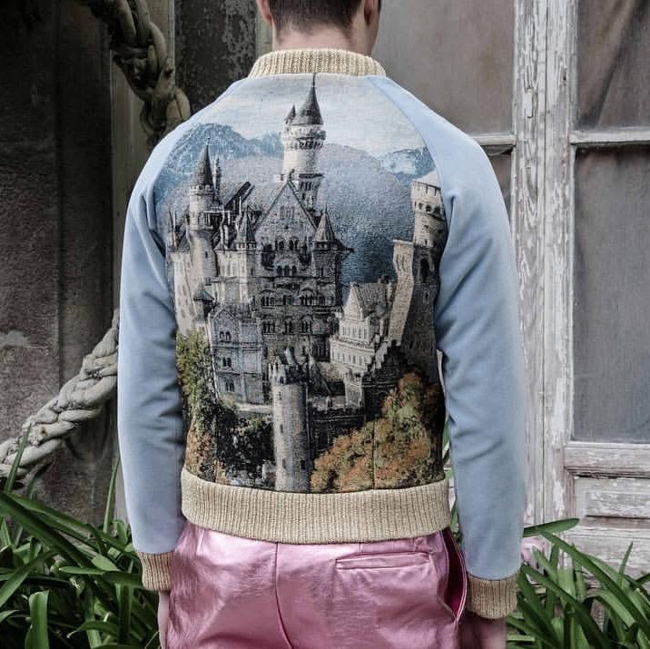 Castle Tapestry Blue Velvet Bomber