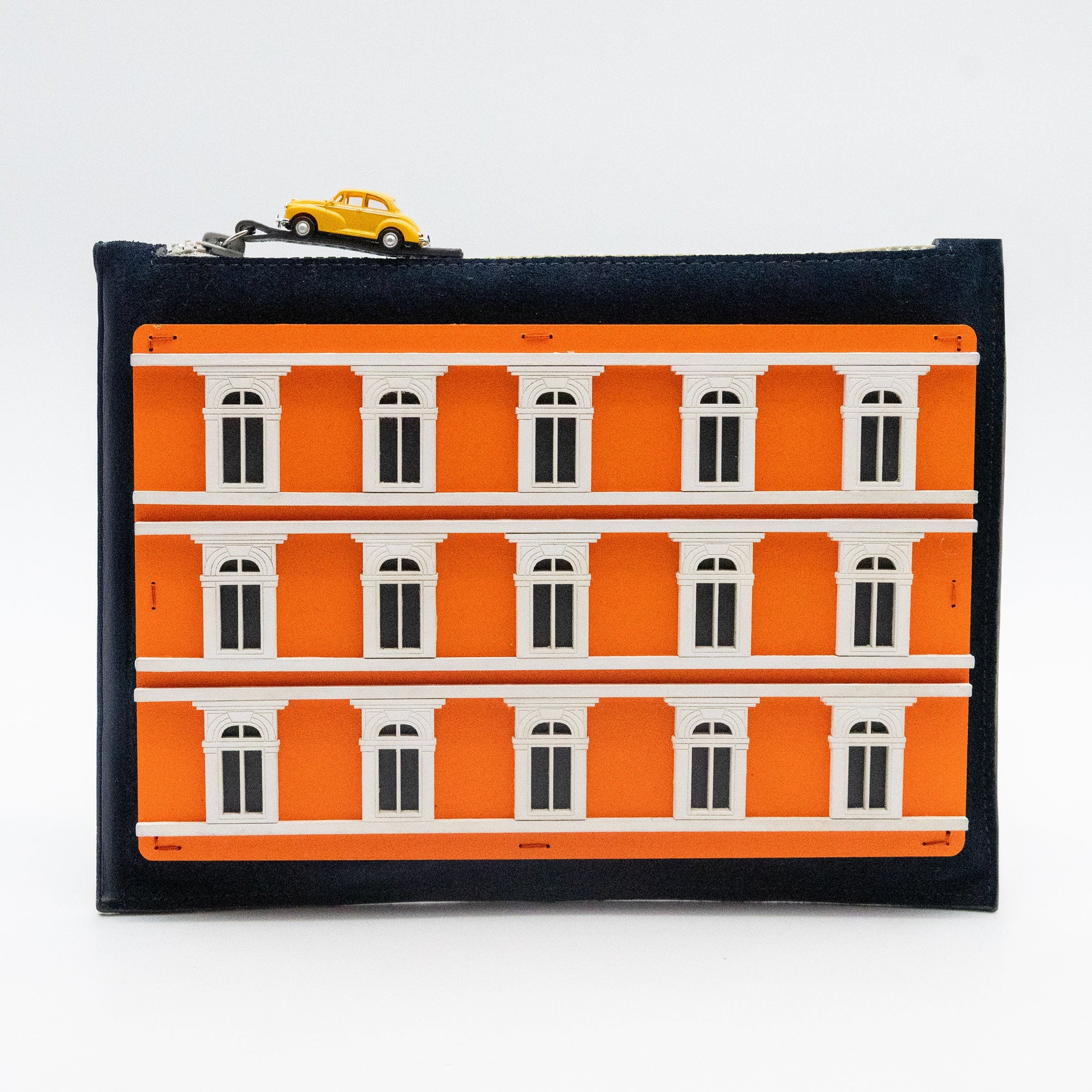 Orange Building Suede Pouch in Navy