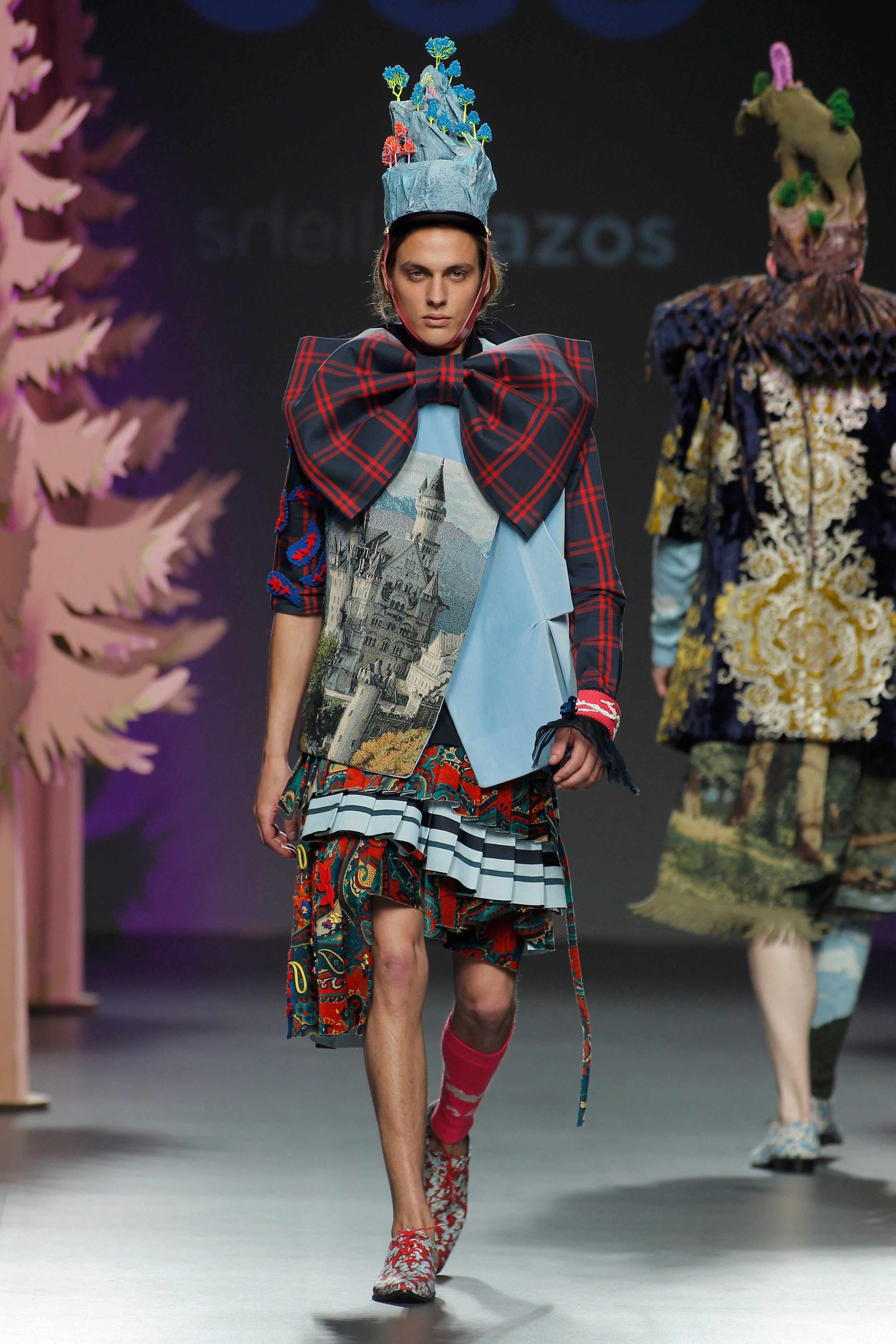 Blue velvet vest with castle tapestry