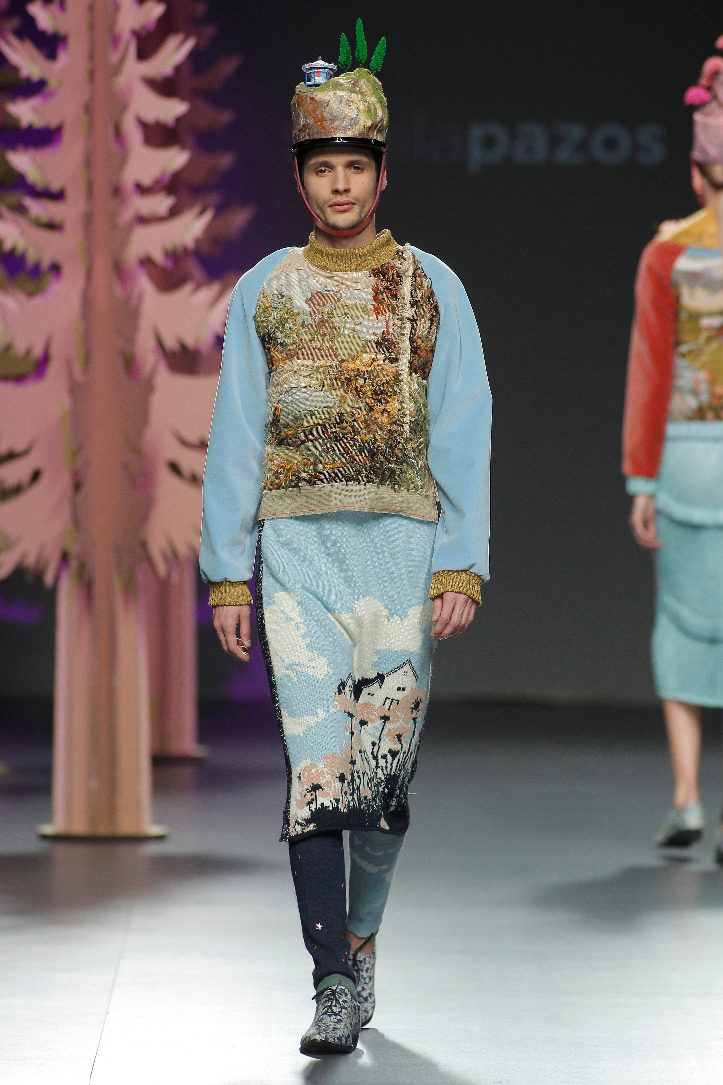Landscape Embroidered Blue Velvet Jumper