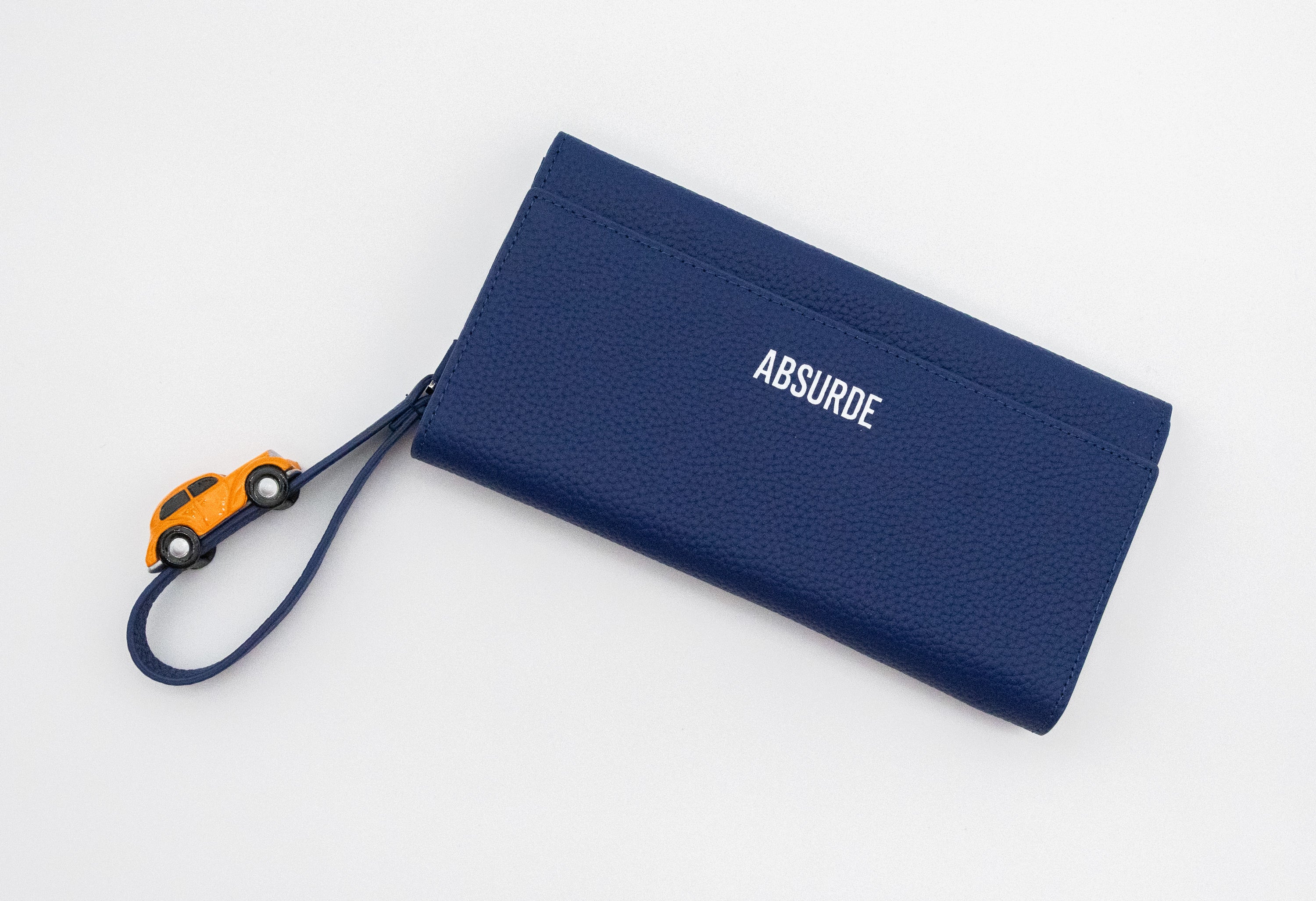 PARKING Navy grain Leather bifold wallet with orange car