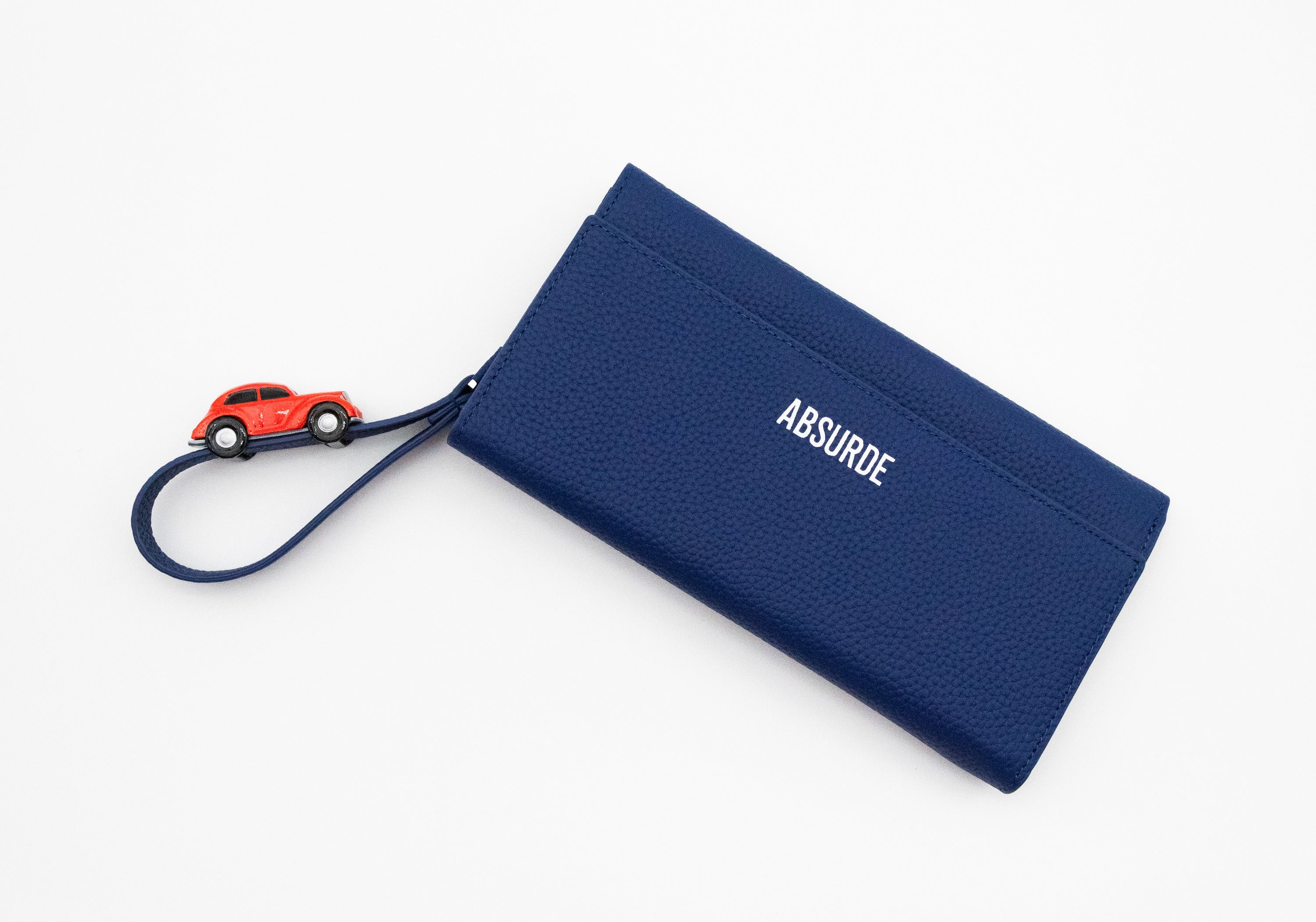 PARKING Navy grain Leather bifold wallet with red car