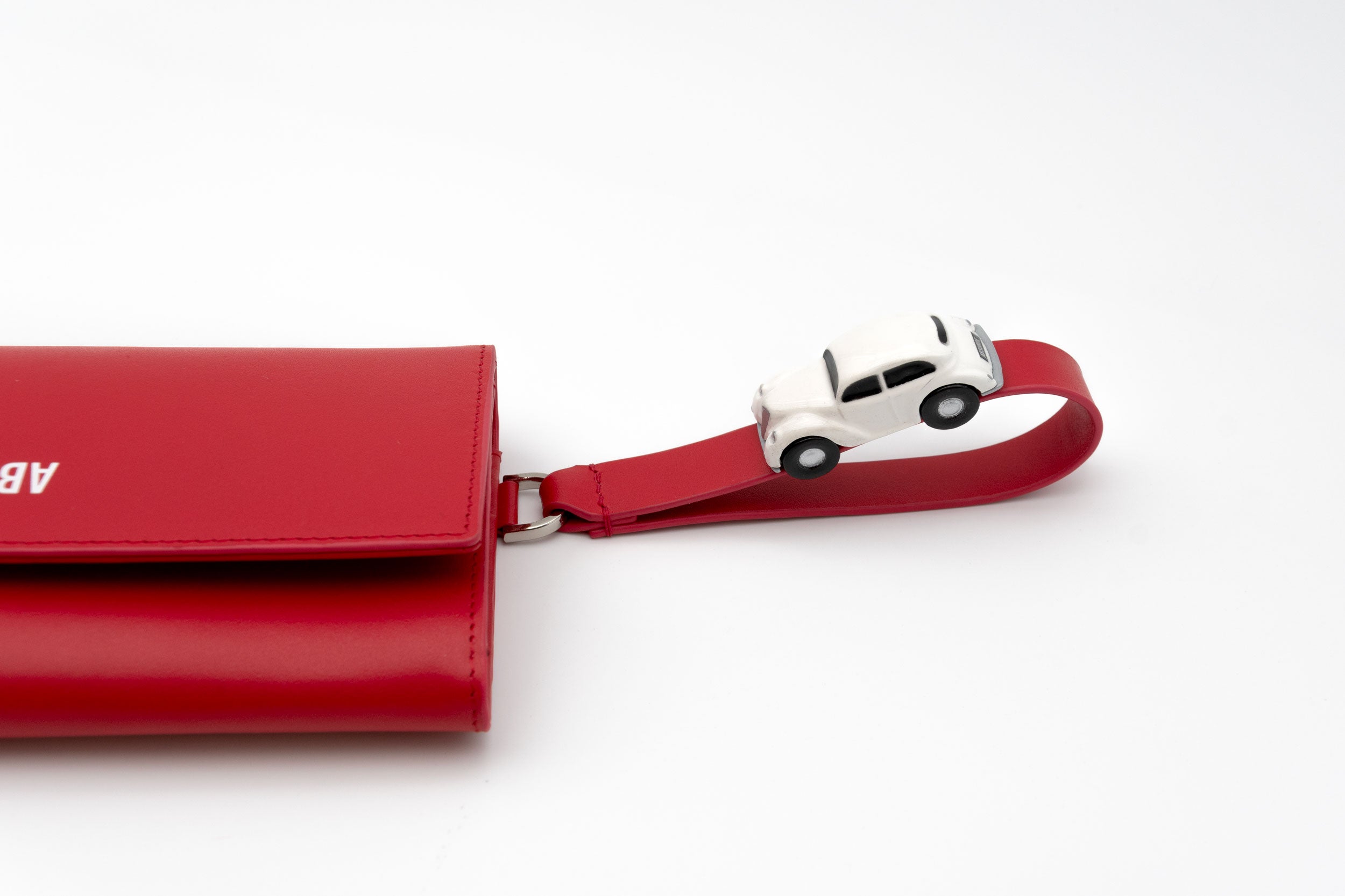 PARKING Red Leather bifold wallet with white car