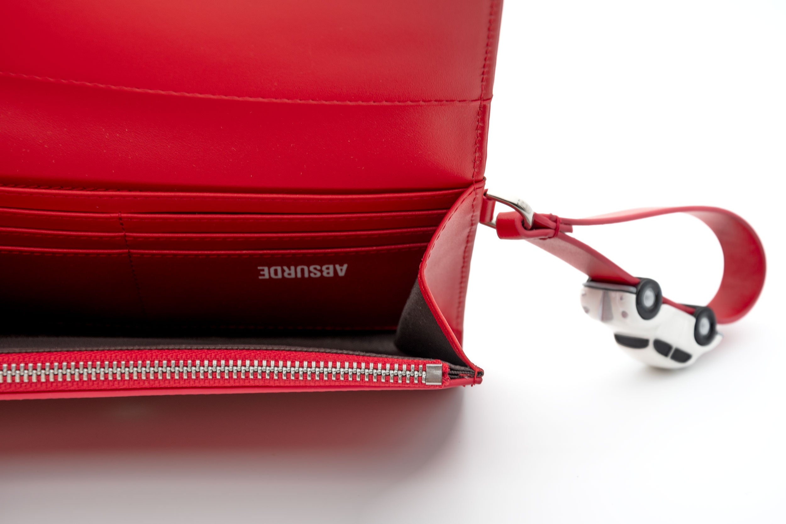 PARKING Red Leather bifold wallet with white car