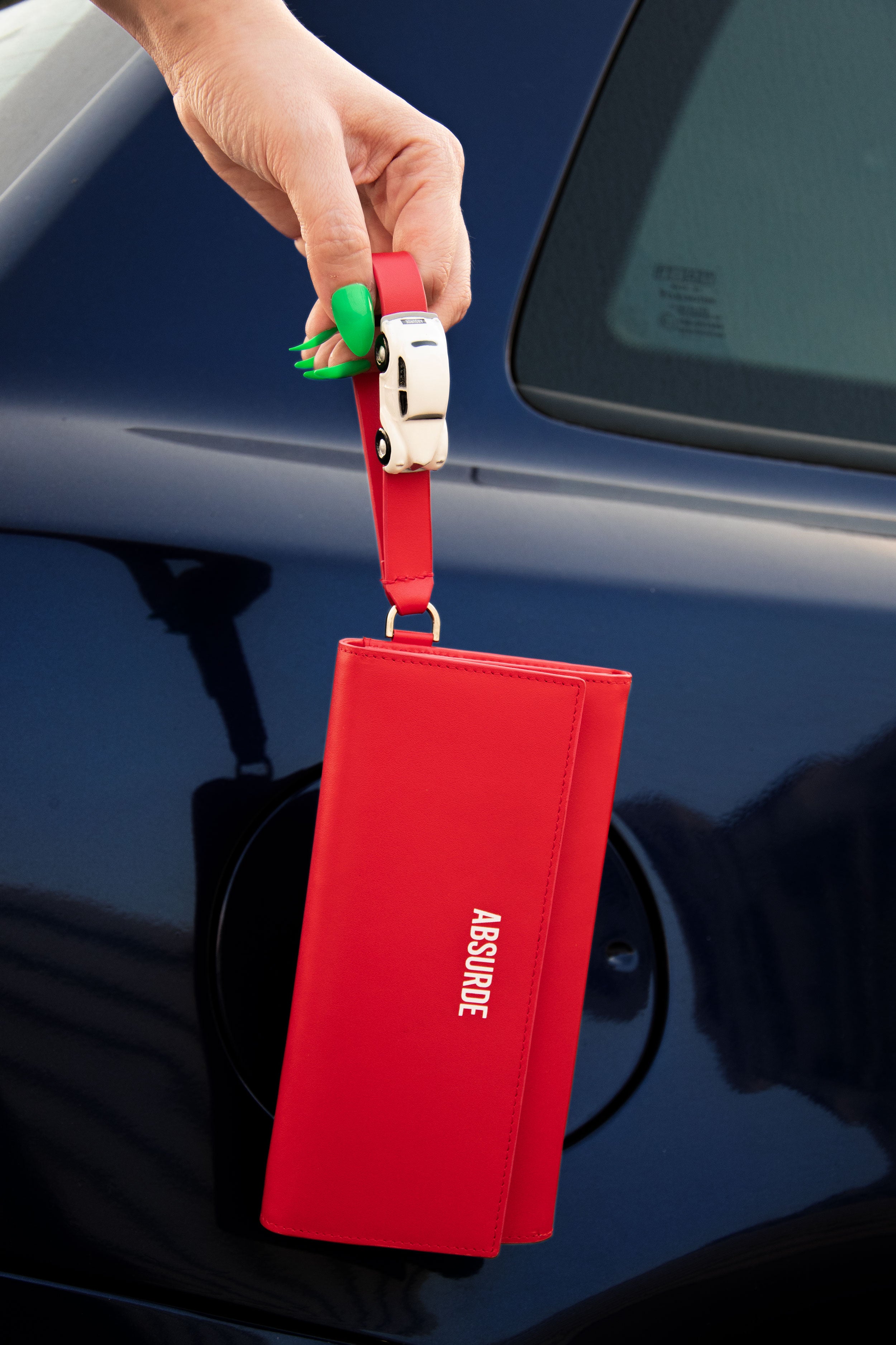 PARKING Red Leather bifold wallet with white car